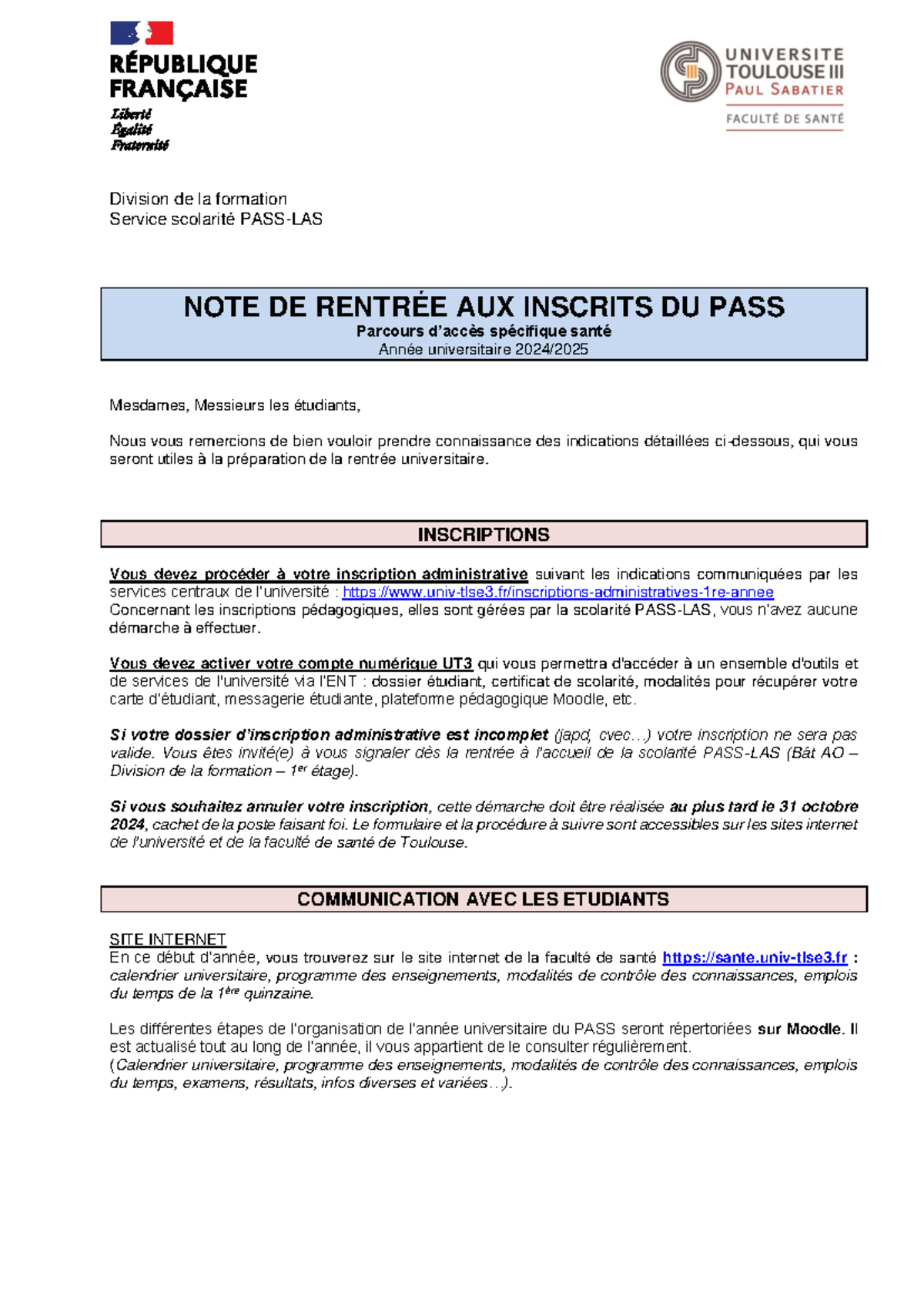 2024 2025 MCCC PASS Oooooooooooooo UNIVERSITE F d rale R PUBLIQUE TOULOUSE PAUL SABATIER Studocu
