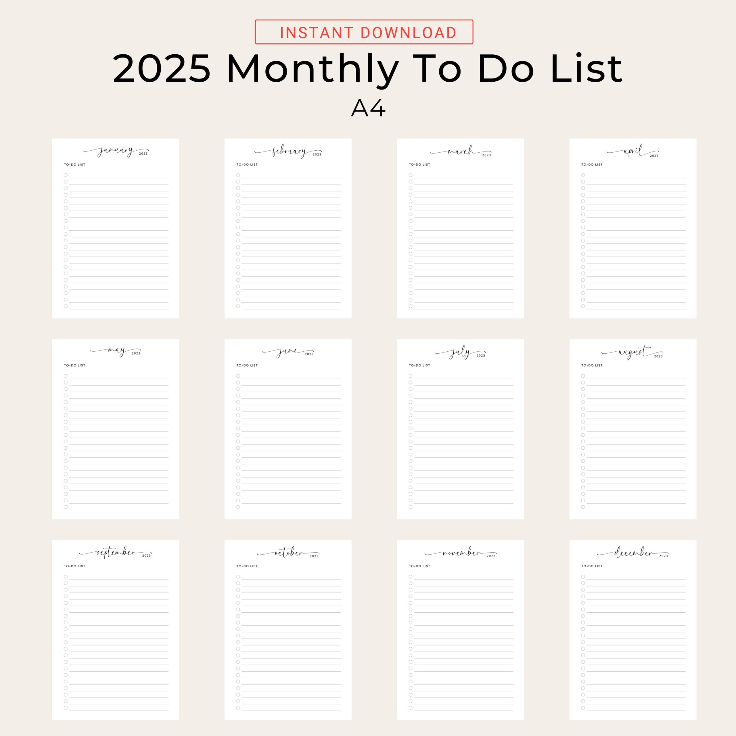 2025 Monthly To Do List 2025 To Do List 2025 Printable Todo List PDF 2025 Monthly Planner 2025 Monthly Notes PDF Vertical Checklist Elegant Etsy Ireland