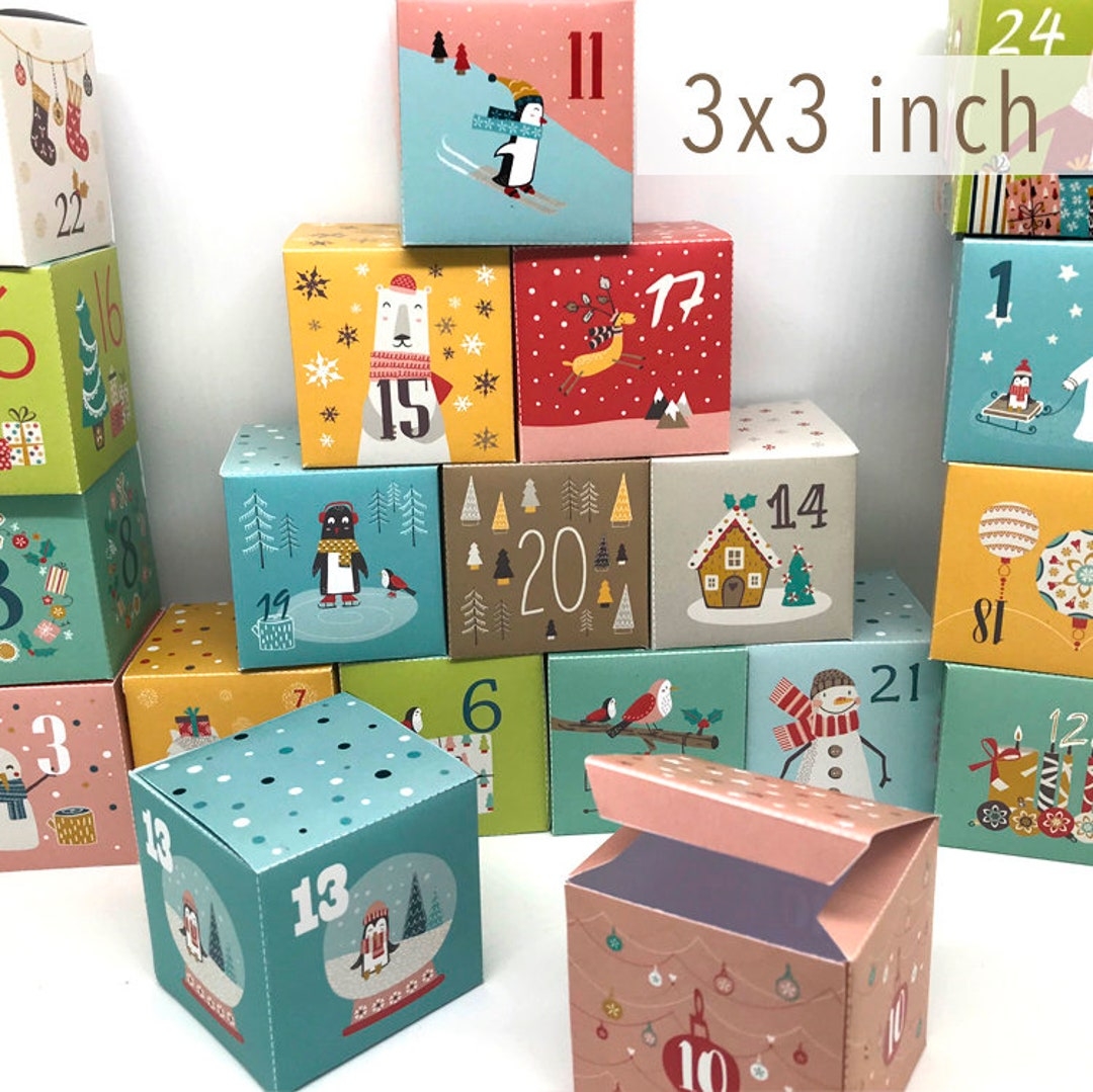 3x3 Inch Advent Calendar Boxes Pdf Files Printable Advent Calendar Boxes Christmas Countdown Gift Boxes For Kids Diy Holiday Decor Boxes Etsy