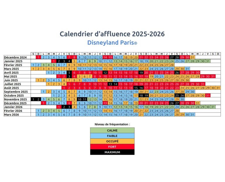 Affluence Disneyland Calendrier Fr quentation 2025 2026