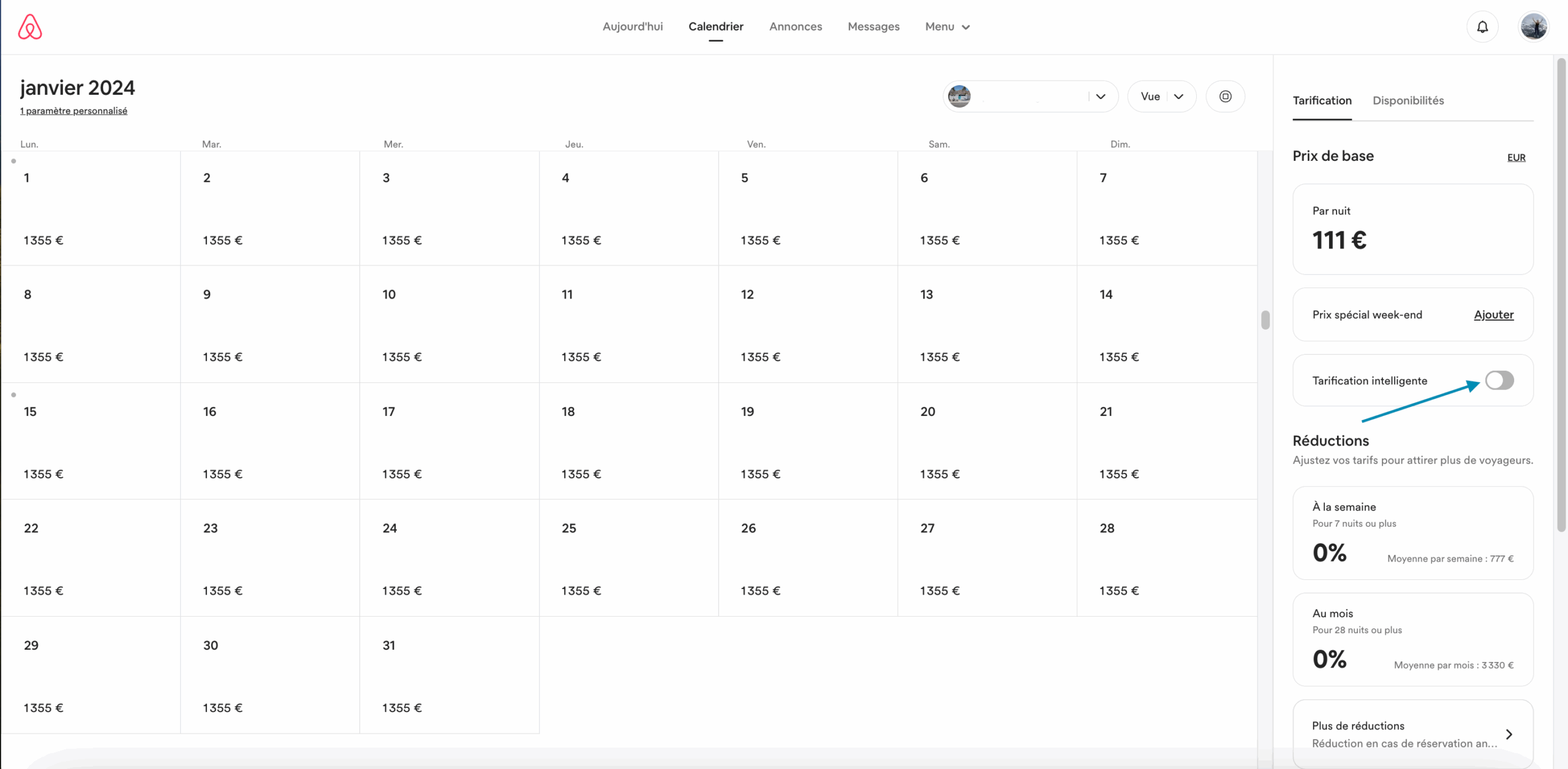airbnb mon compte calendrier