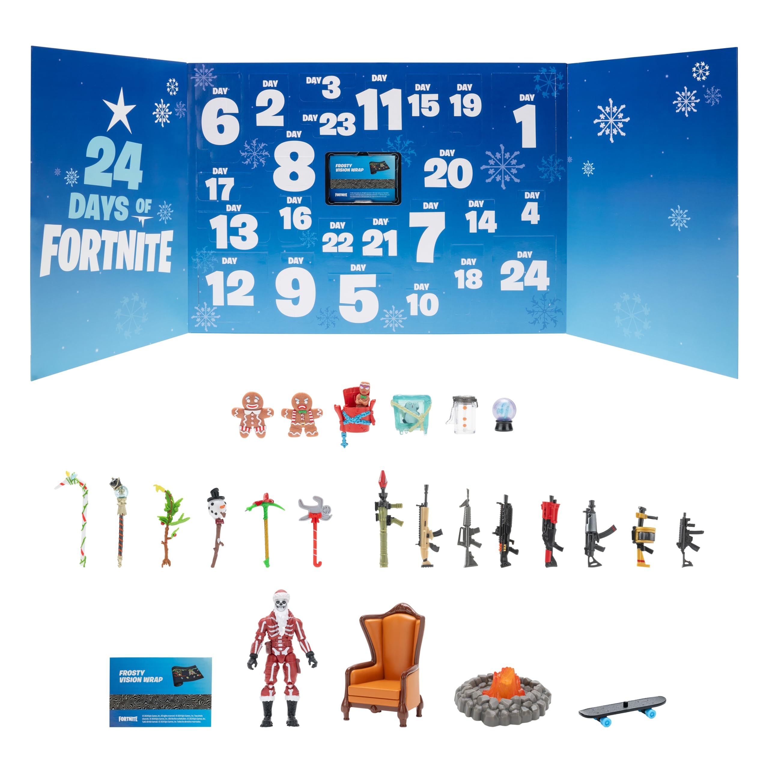 Amazon Fortnite 24 Days Of Winterfest Advent Calendar 4 Inch Figure With Weapons And Accessories Plus Code For Bonus Virtual Item Home Kitchen