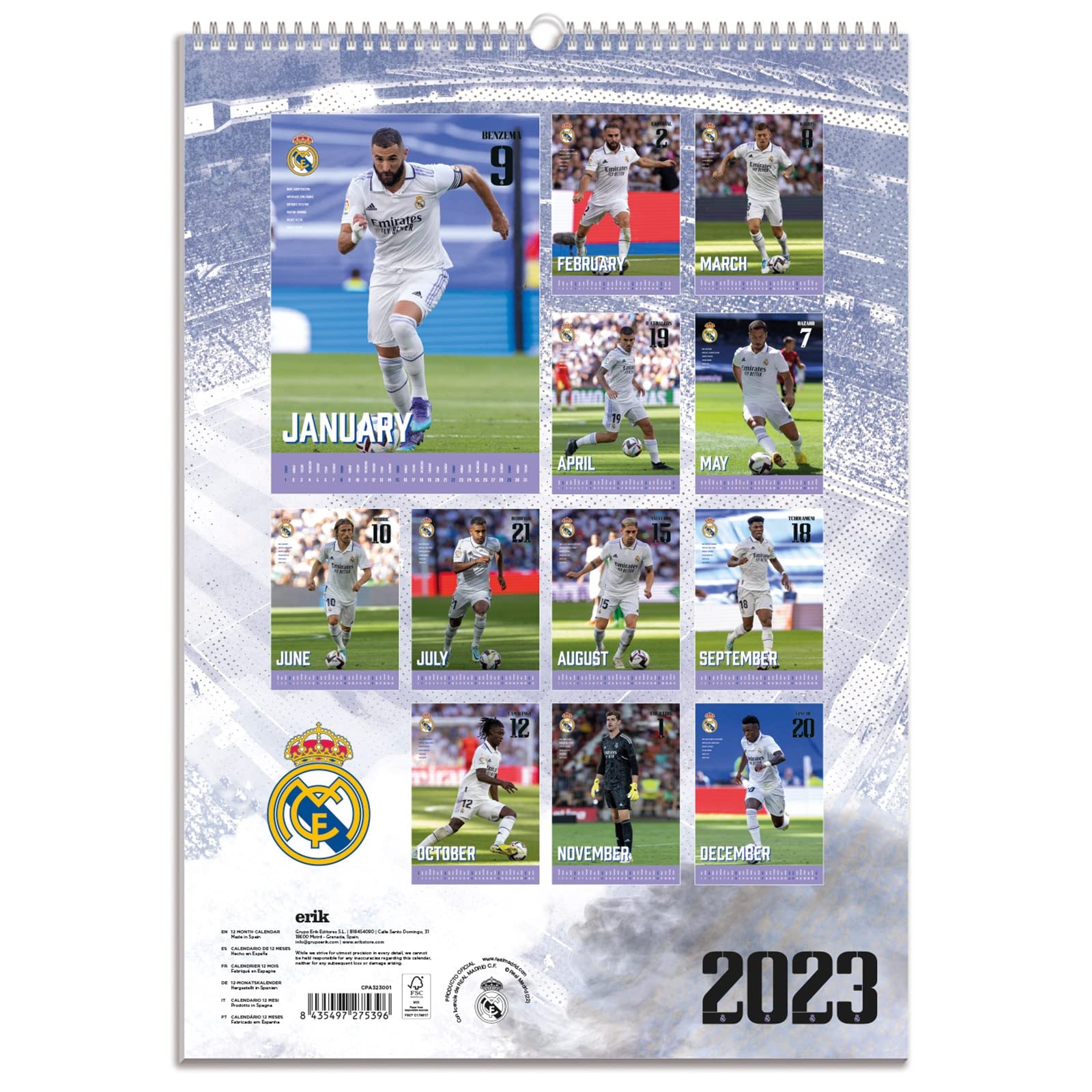 Amazon Grupo Erik Real Madrid A3 Wall Calendar 2023 FSC 11 7 X 16 5 Inch 29 7 X 42 Cm 12 Month Planner A3 Calendar 2023 Family Planner Calendar 2023 Office Products