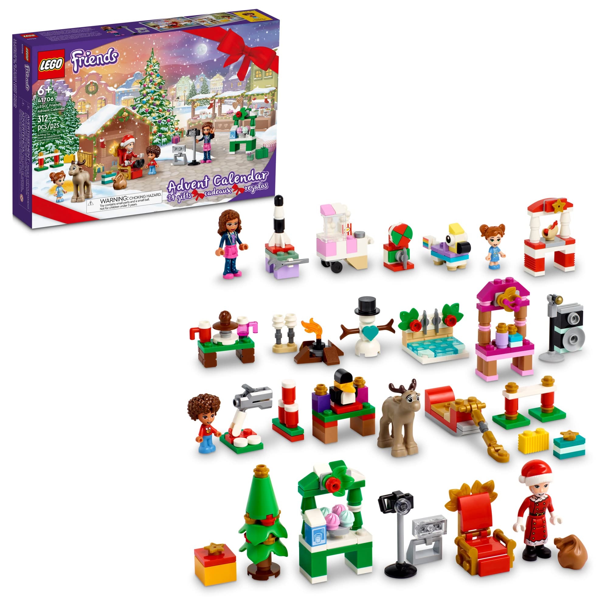 Amazon LEGO Friends 2022 Advent Calendar 41706 Building Toy Set 24 Gifts And Holiday Toys Including Santa s Sleigh For Kids Boys And Girls Ages 6 312 Pieces Toys Games