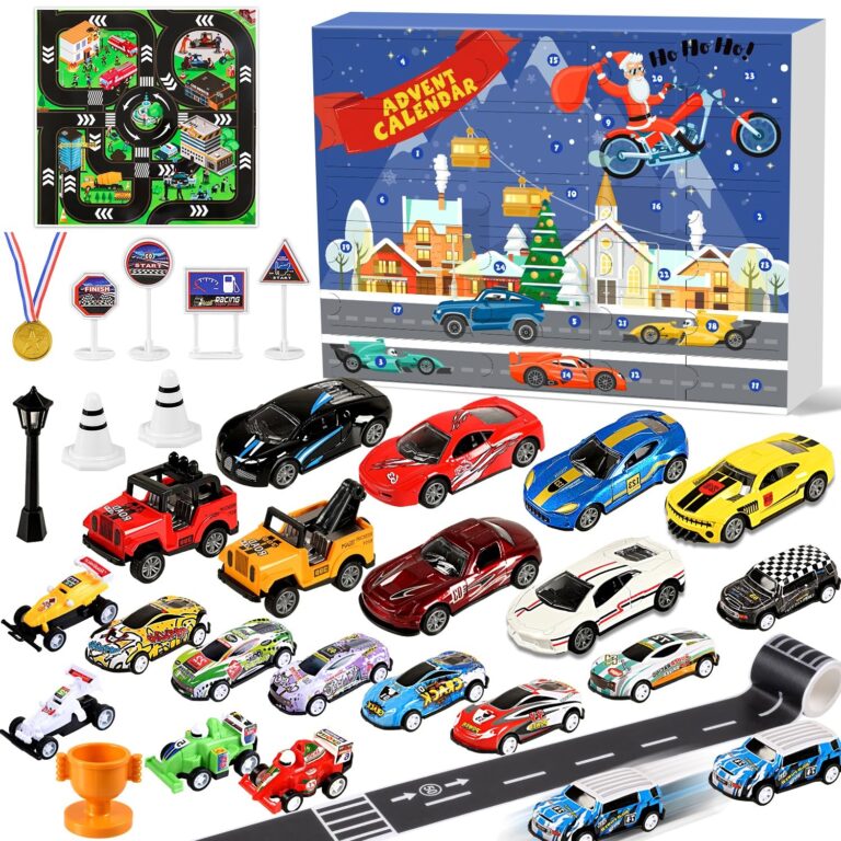 Amazon MOVINPE Cars Advent Calendar For Kids Boys 2024 Christmas 24 Pull Back Racing Car Alloy Vehicles Playsets With Play Mat City Map Race Signposts Winner Cup Gold Medal Countdown Days To