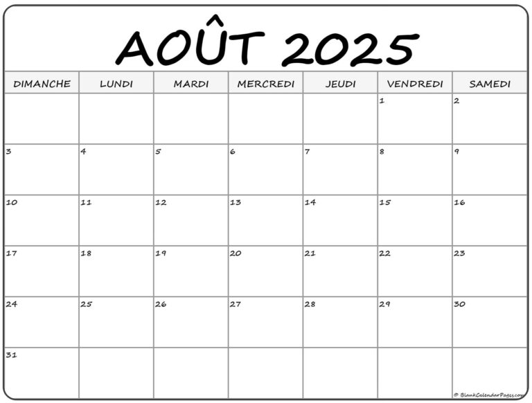 Ao t 2025 Calendrier Imprimable Calendrier Gratuit