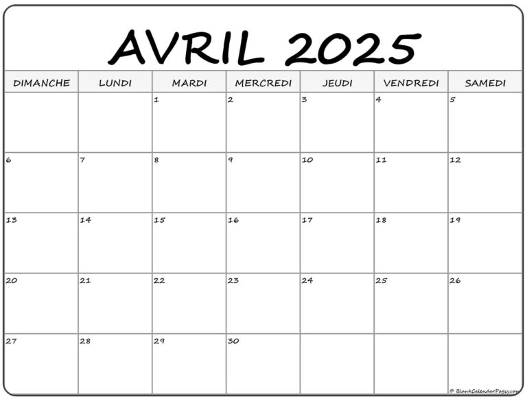 Avril 2025 Calendrier Imprimable Calendrier Gratuit