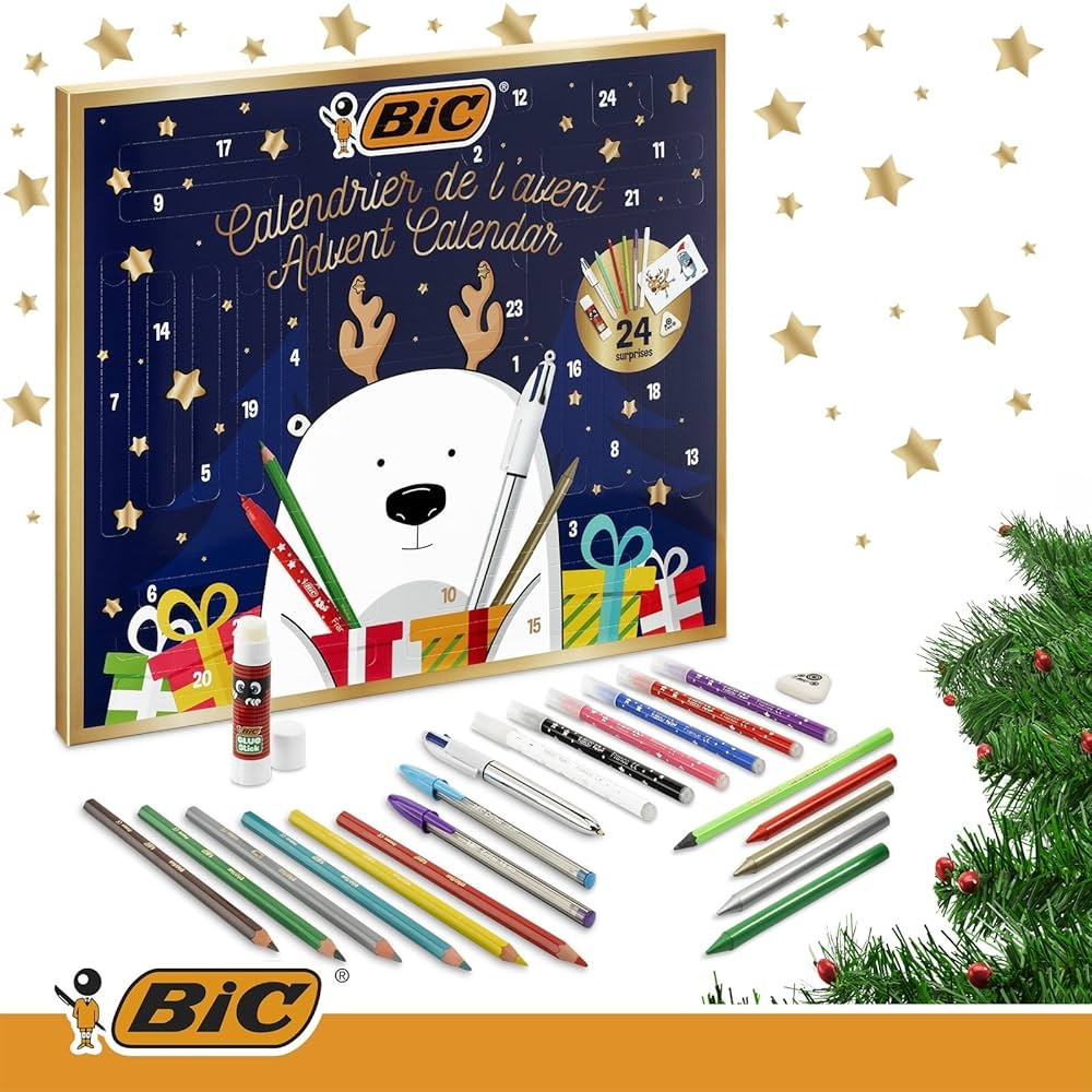 Bic Calendrier De L Avent Stylos Crayons Crayons Colle Gomme Cartes Postales Autocollants Amazon fr Livres