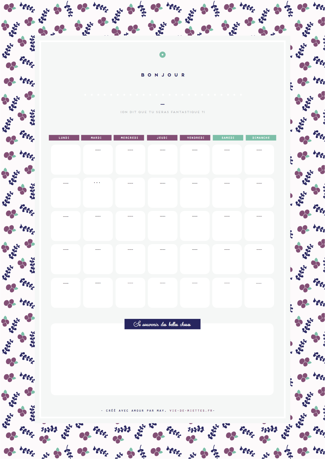 calendrier de vie à imprimer