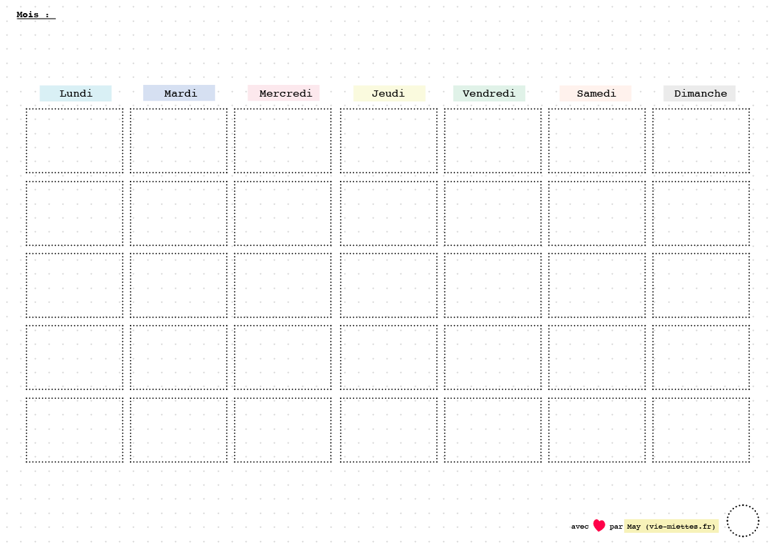 calendrier vierge à imprimer