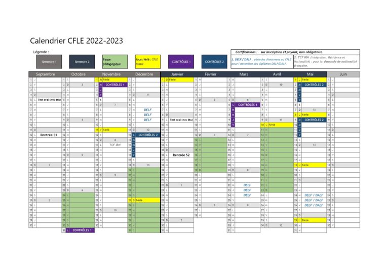 Calendar 2022 2023 CFLE Centre De Fran ais Langue trang re