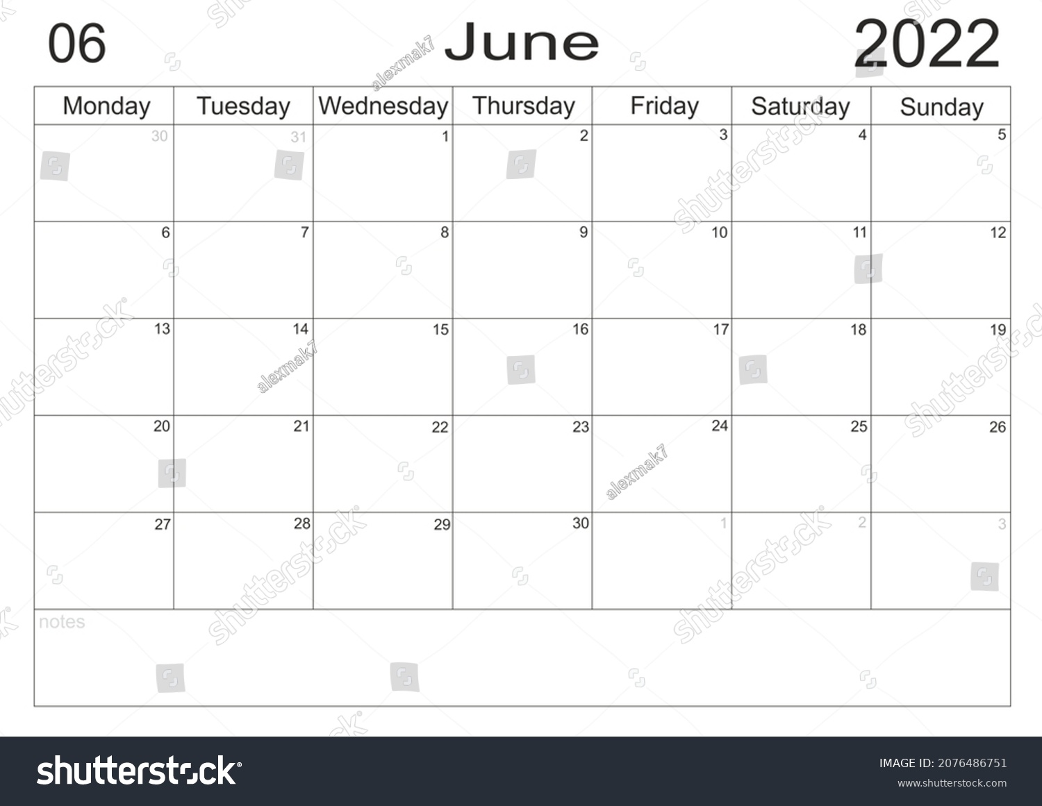 Calendar 2022 Do List Calendar June Stock Illustration 2076486751 Shutterstock