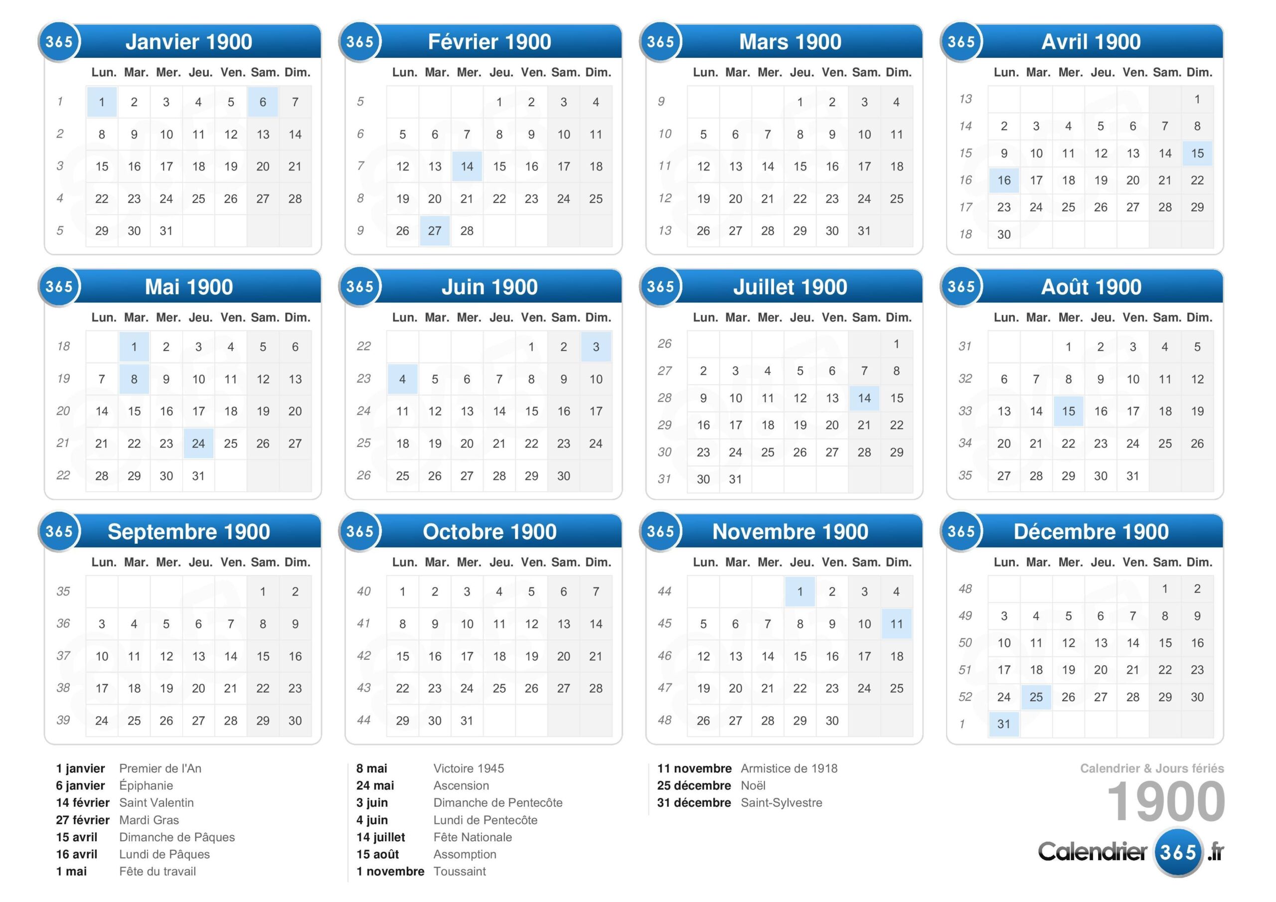 Calendrier 1900