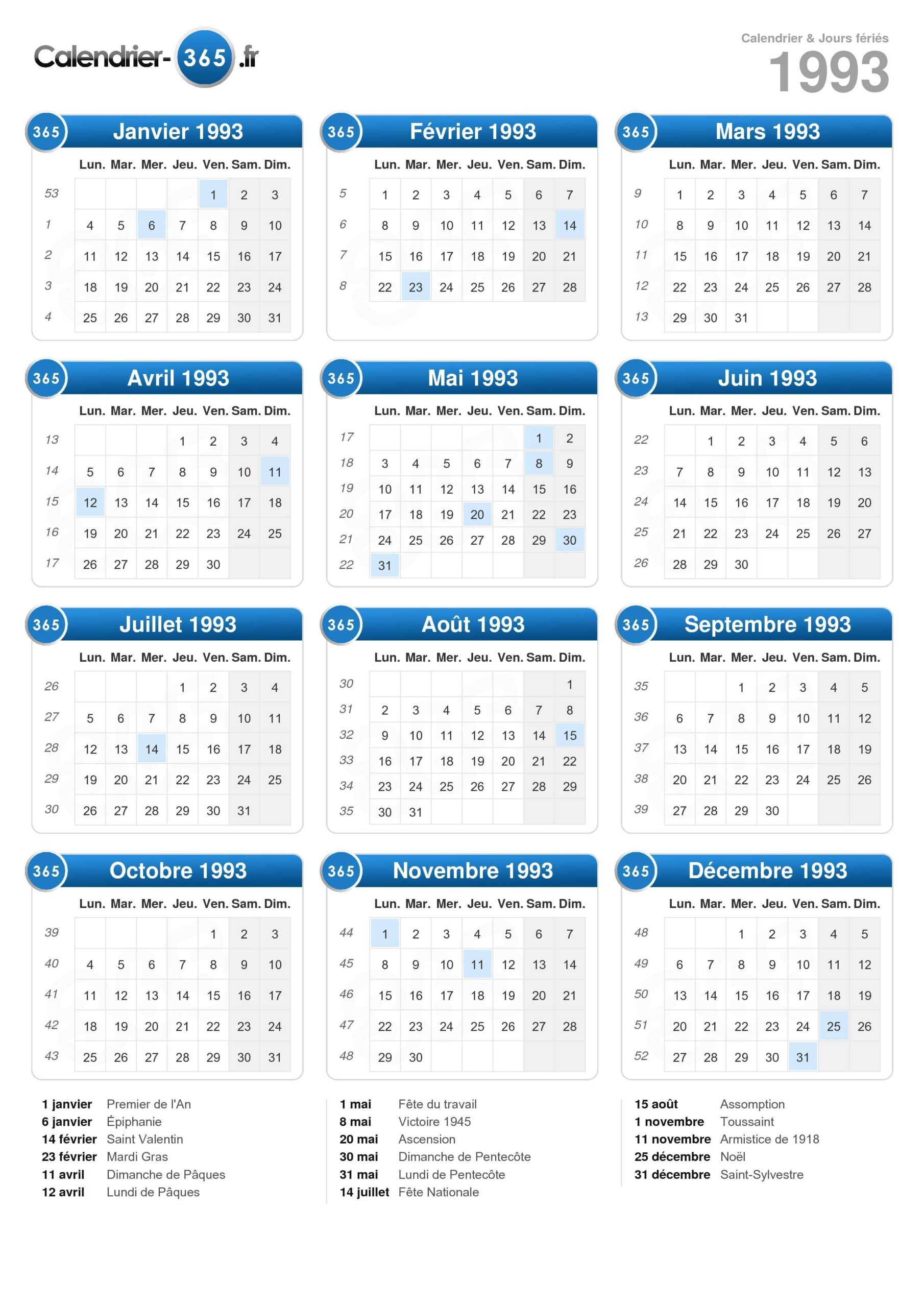 Calendrier 1993