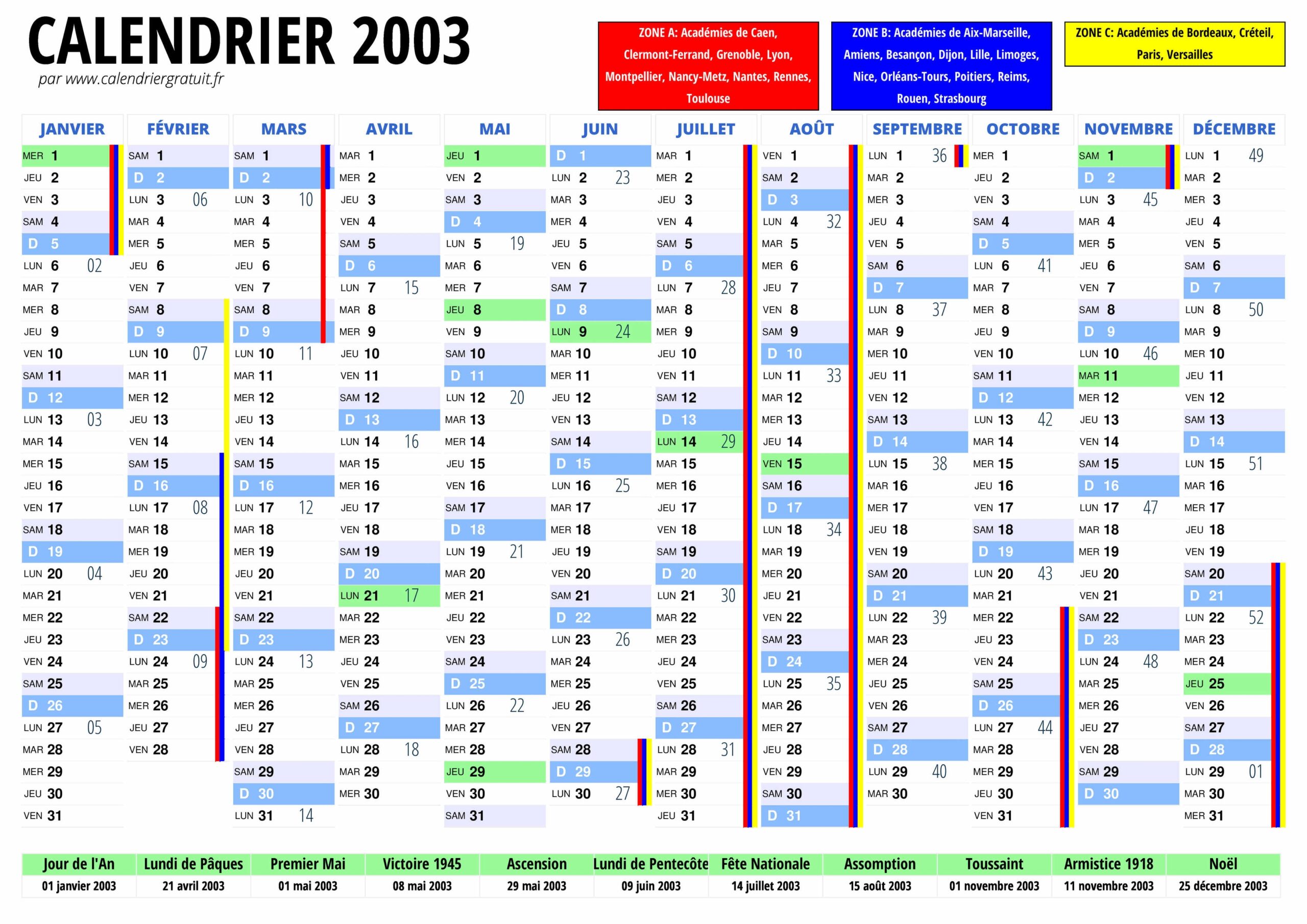Calendrier 2003 Calendriergratuit fr