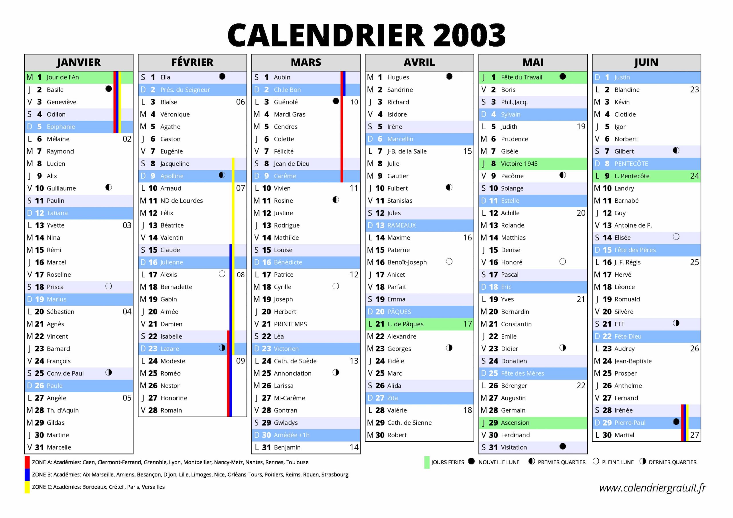 Calendrier 2003 Calendriergratuit fr