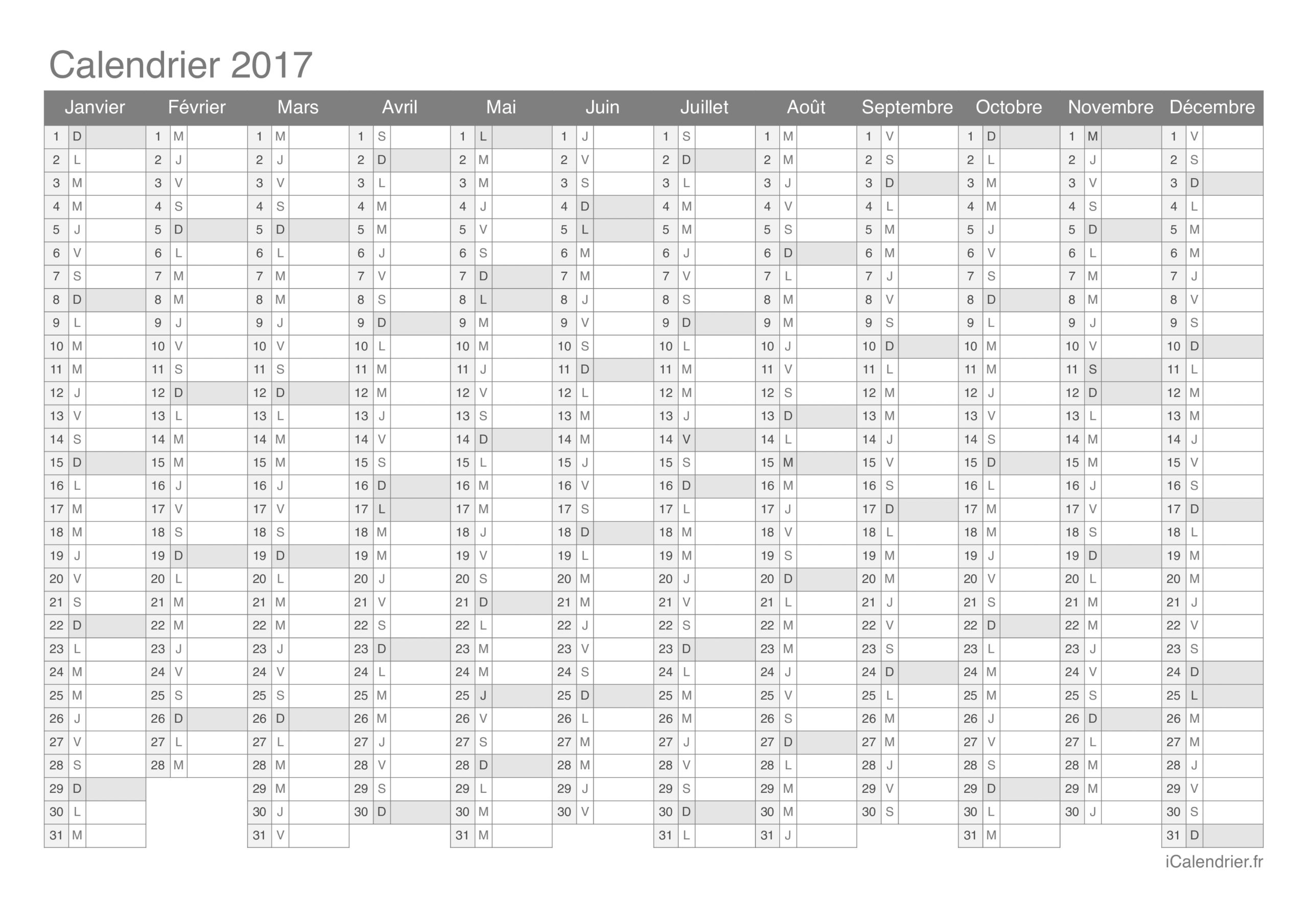 Calendrier 2017 Imprimer PDF Et Excel