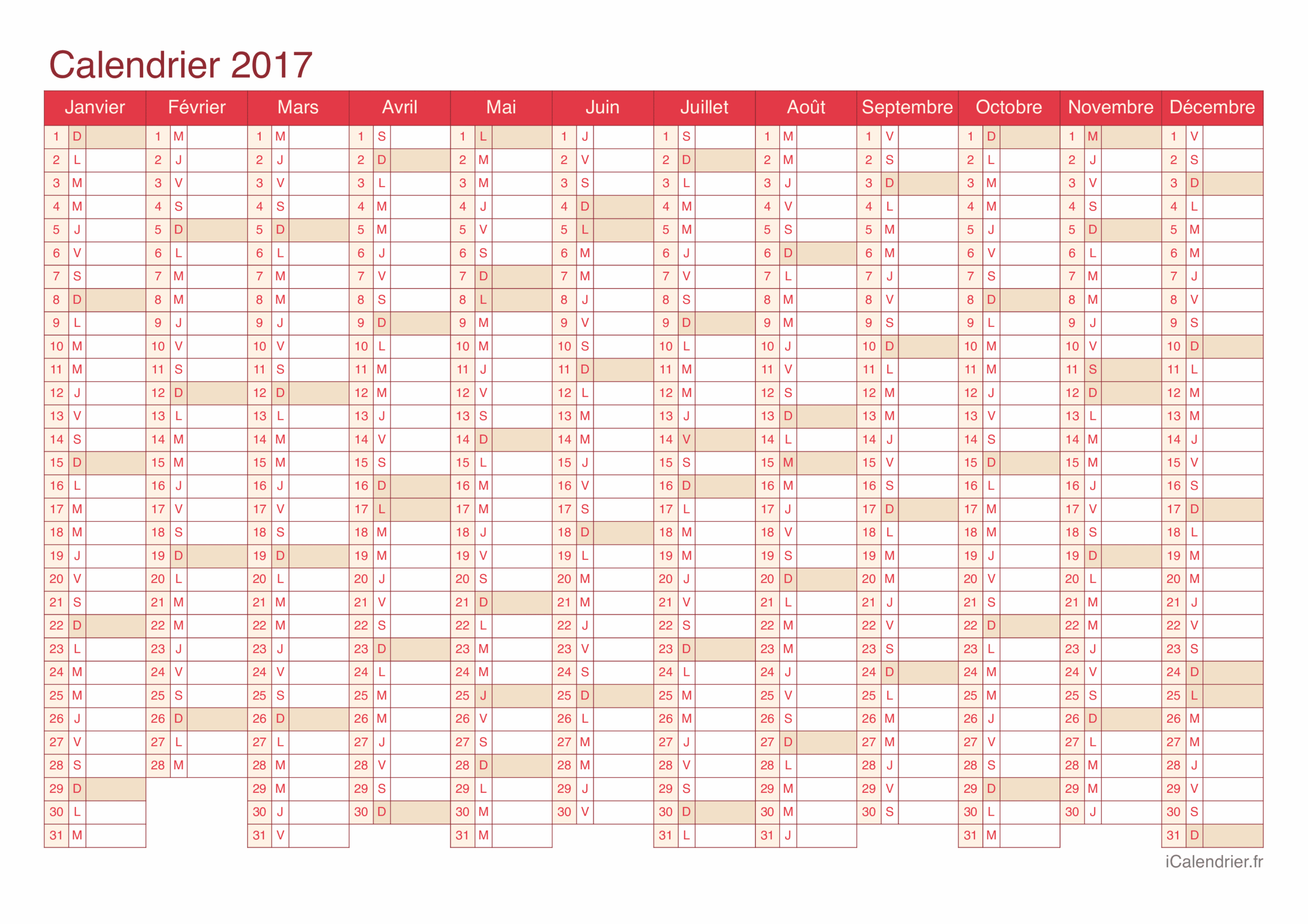 calendrier imprimable 2017