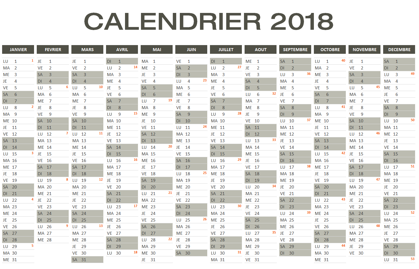 Calendrier 2018 Excel PDF T l charger Gratuitement