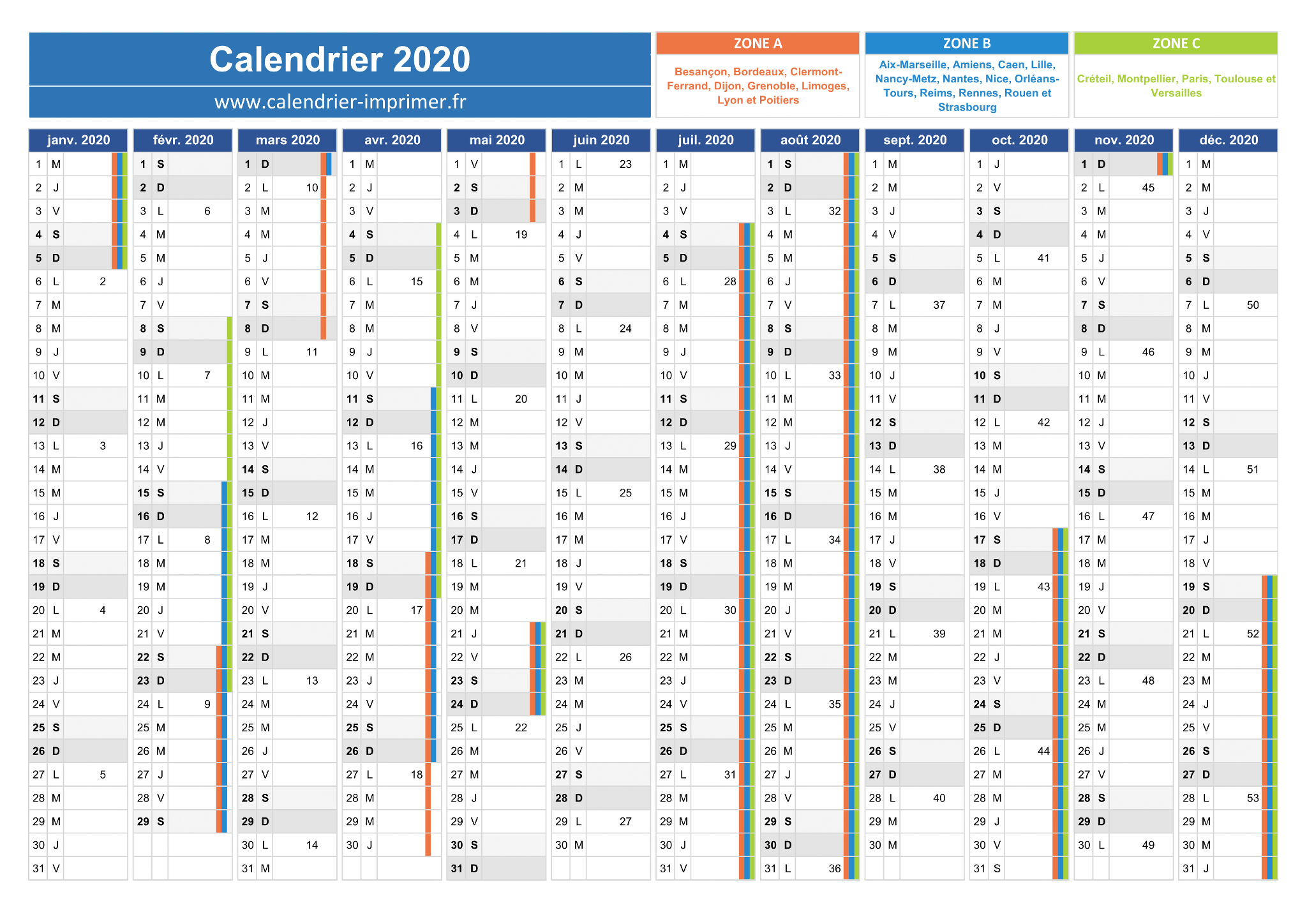 Calendrier 2020 Imprimer Gratuit
