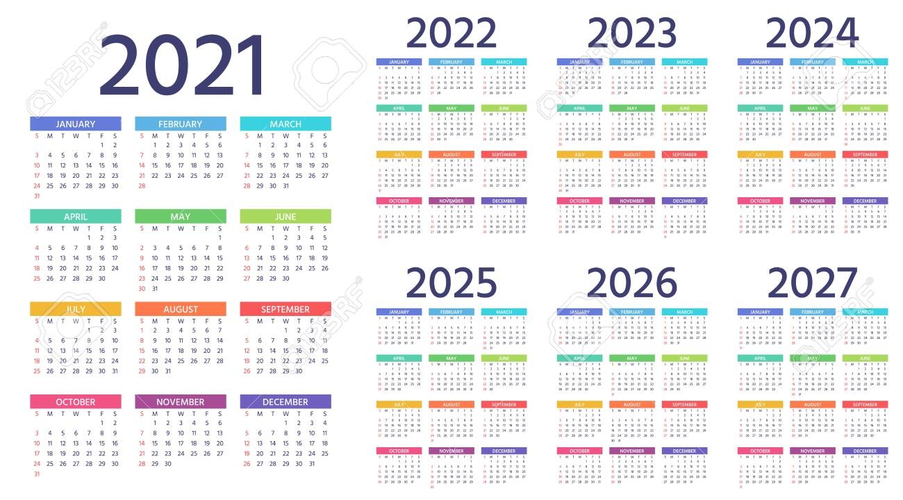 Calendrier 2021 2022 2023 2024 2025 2026 2027 Ans La Semaine Commence Dimanche Mod le D ann e Simple De Calendriers De Poche Ou Muraux Organisateur Annuel Disposition Des Couleurs De La Papeterie Orientation Portrait 