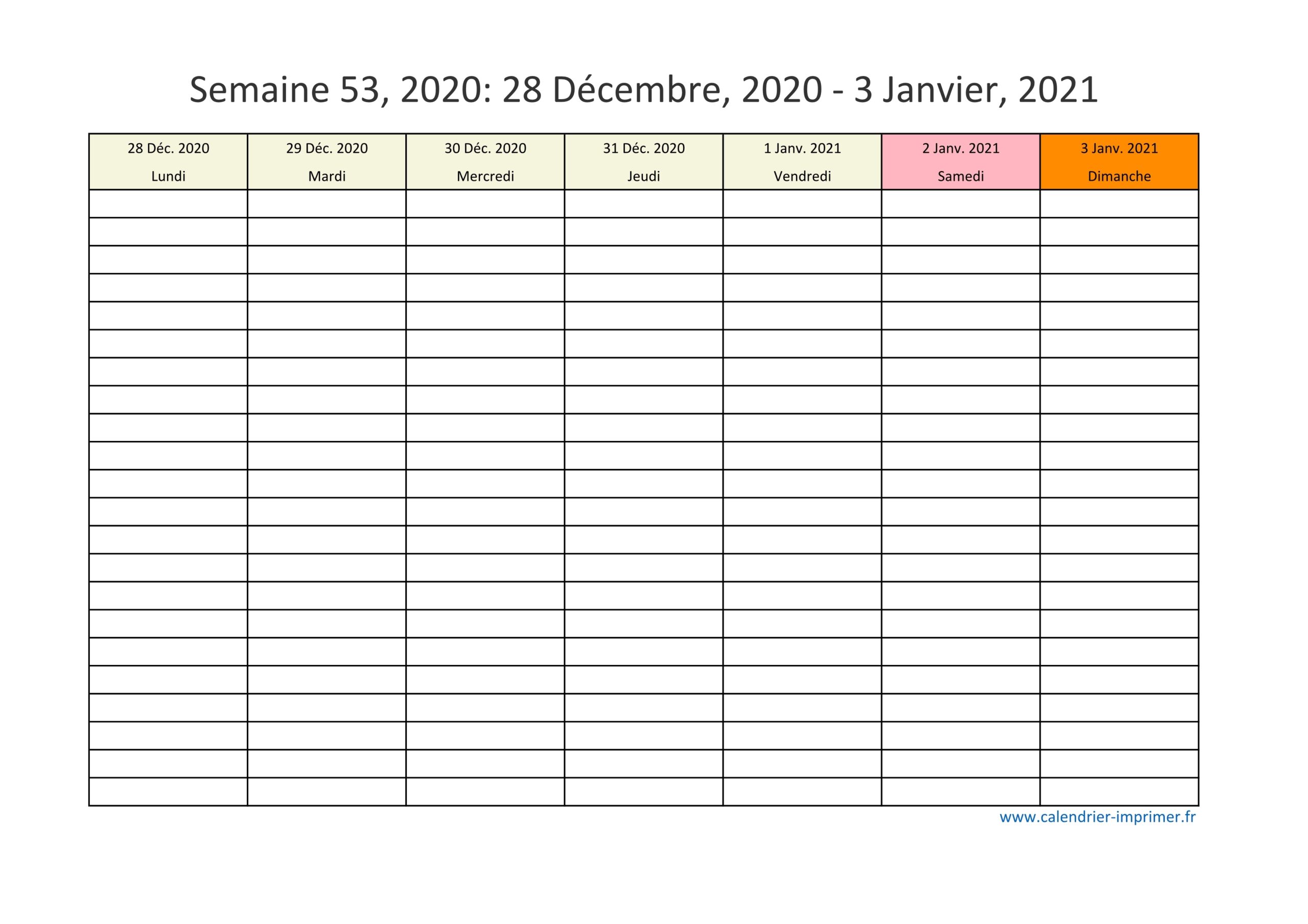 calendrier des semaines