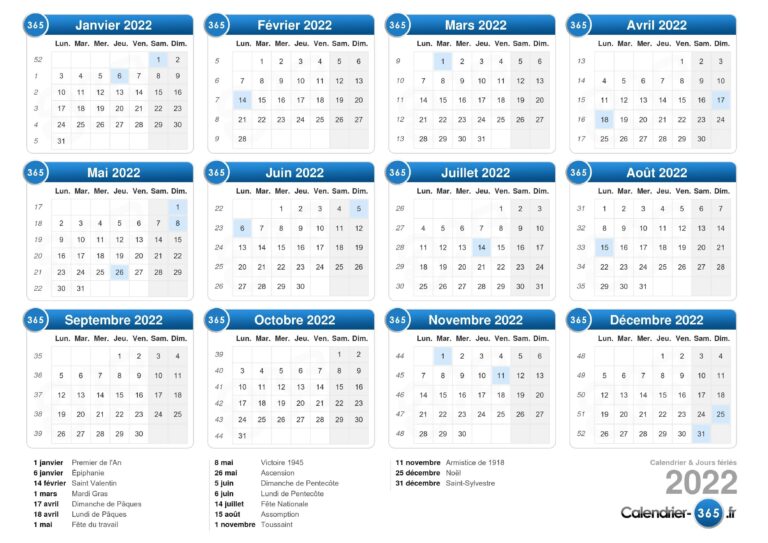 Calendrier 2022