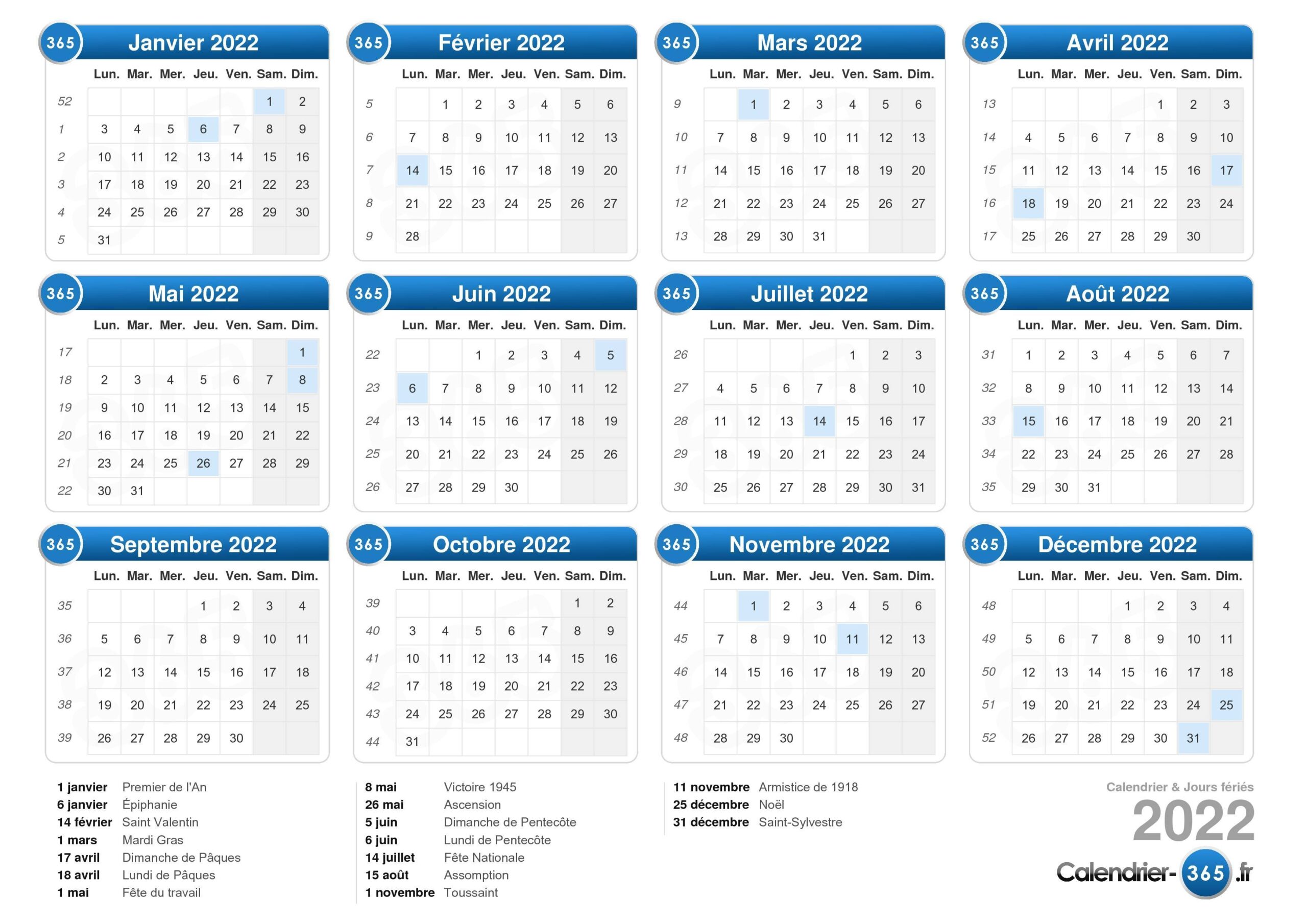 Calendrier 2022