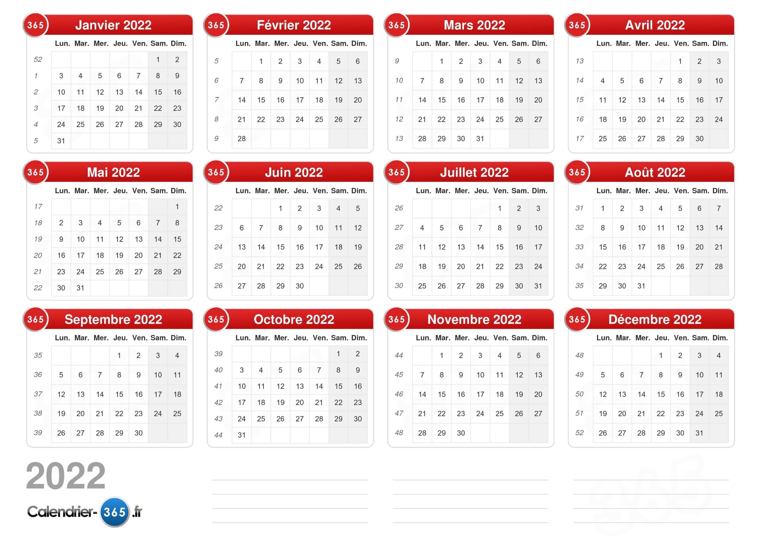Calendrier 2022