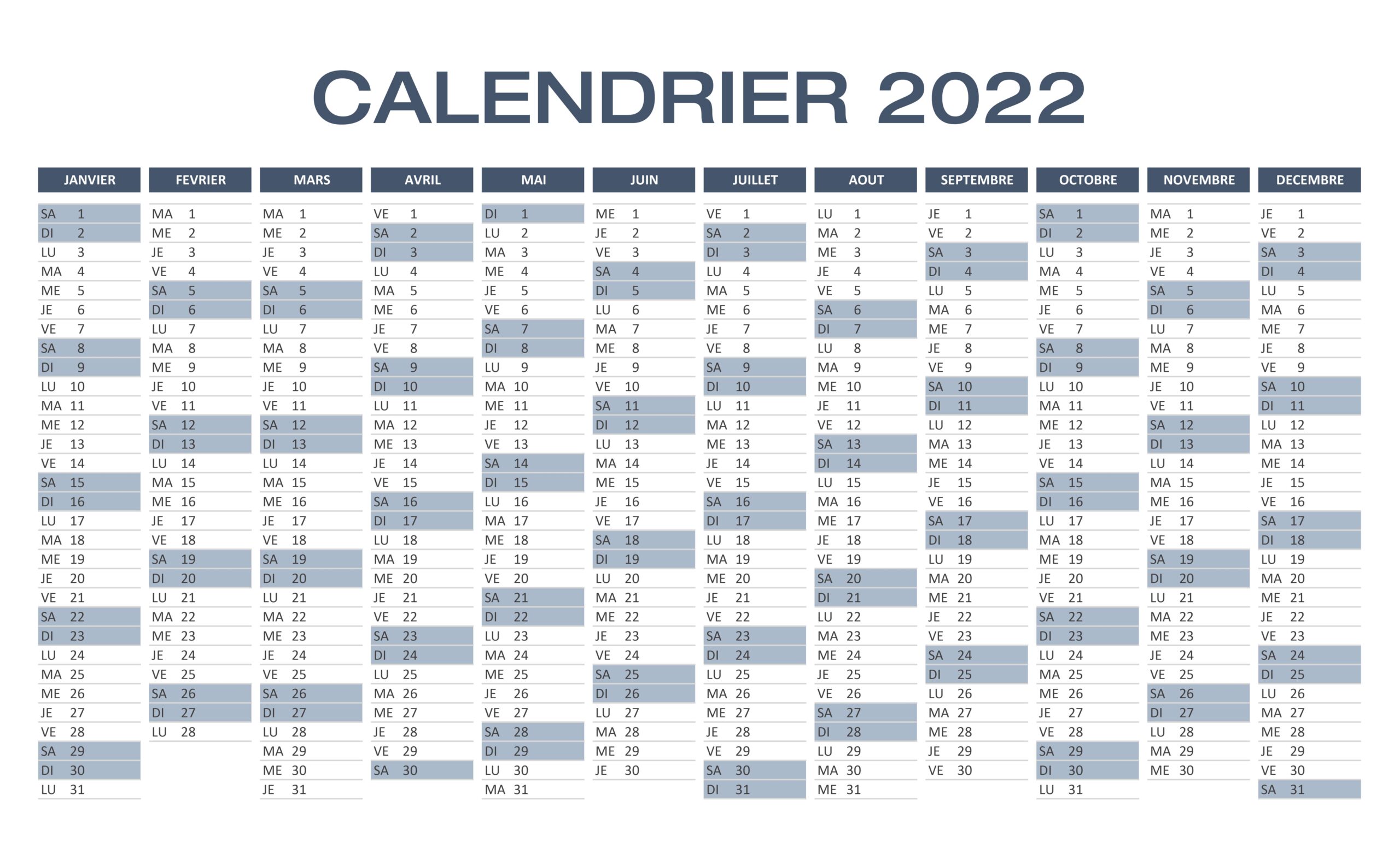 Calendrier 2022 Excel Et PDF T l charger Et Imprimer