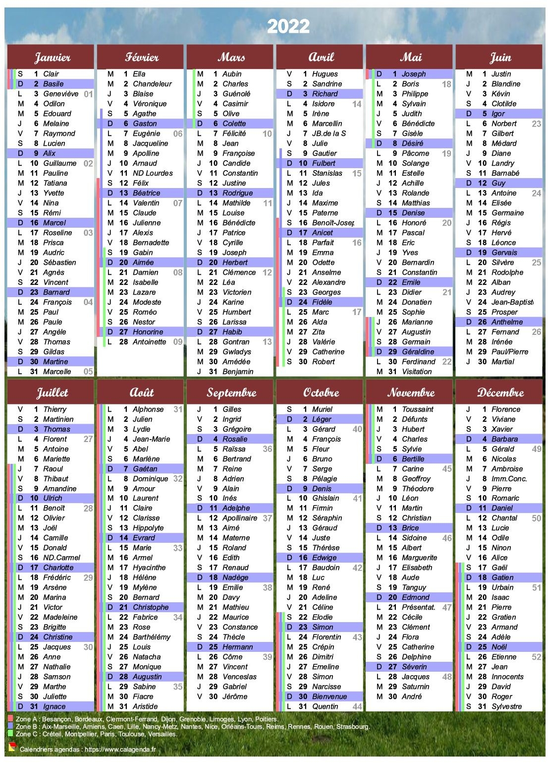 Calendrier 2022 Imprimer Annuel Avec Les F tes Et Les Vacances Scolaires