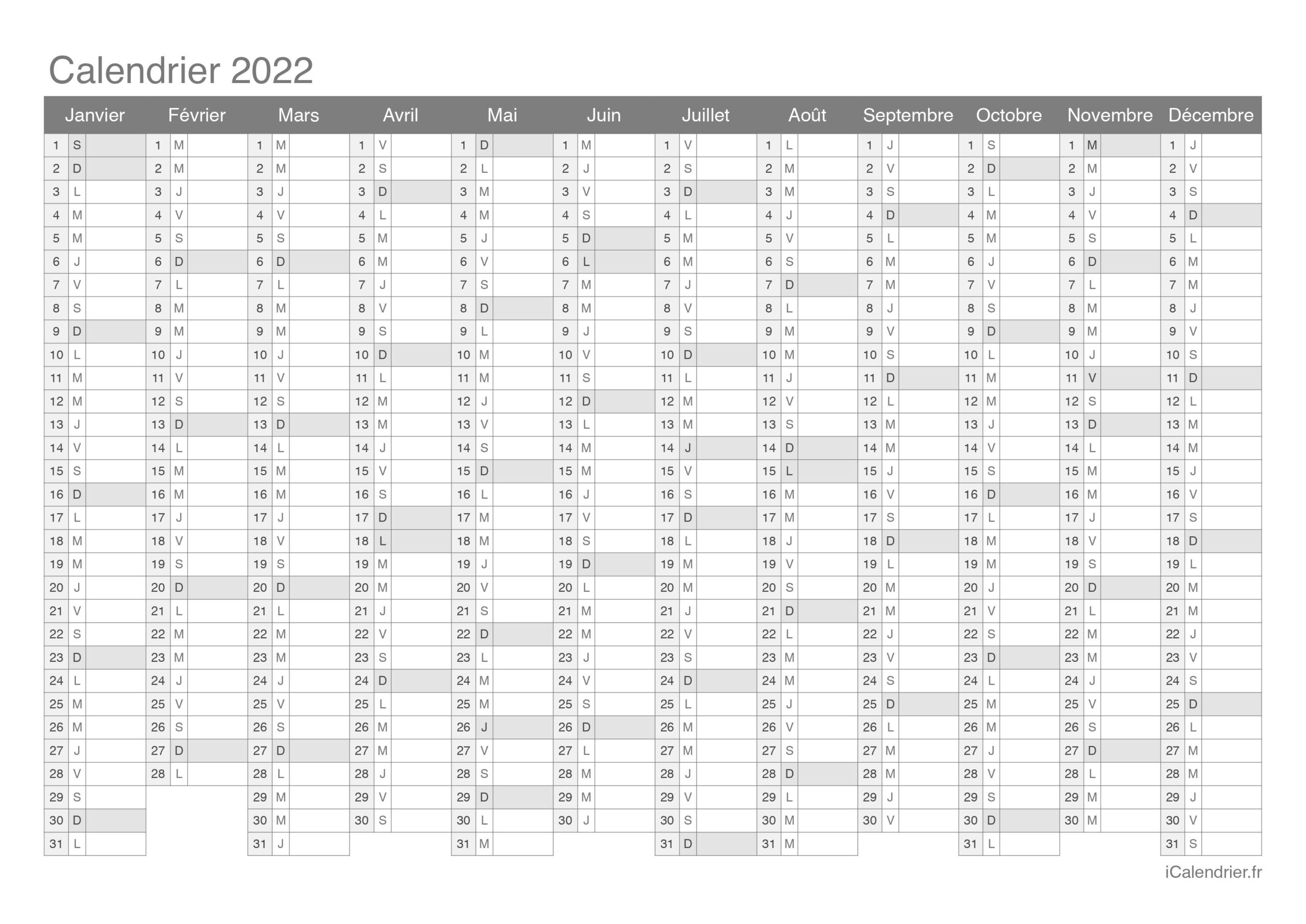Calendrier 2022 Imprimer Jours F ri s Vacances Num ros De Semaine 