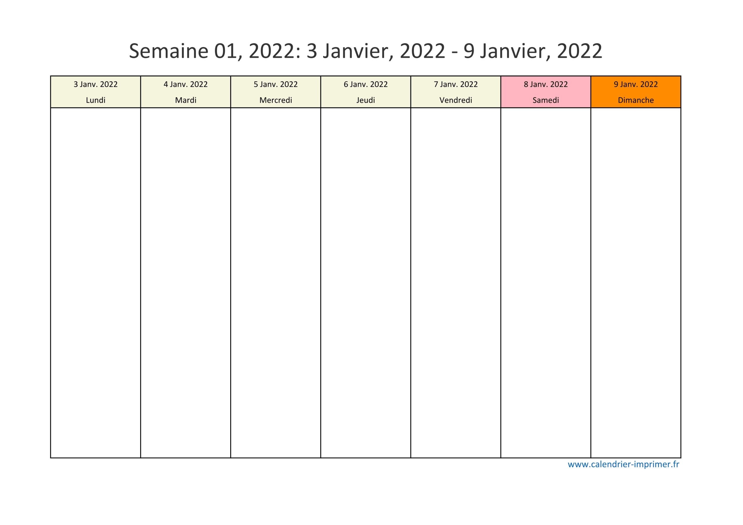 Calendrier 2022 Semaine planning Hebdomadaire Semainier 