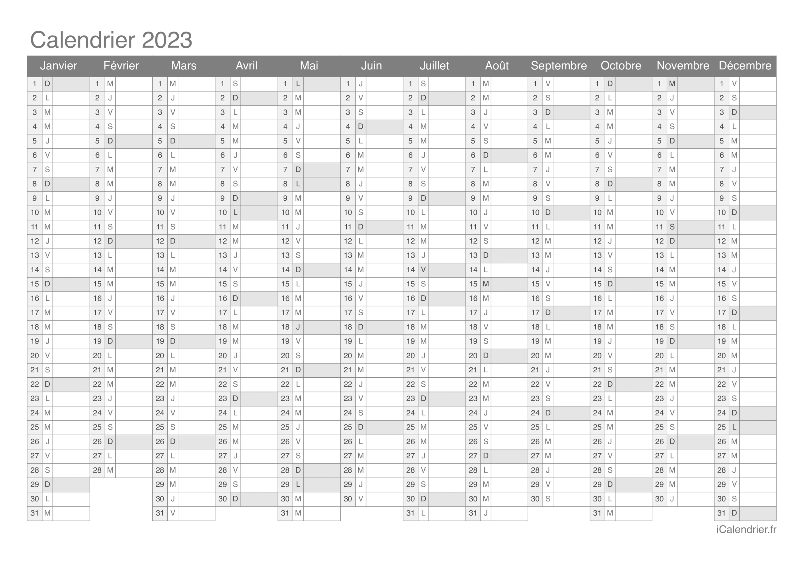 Calendrier 2023 Imprimer PDF Et Excel