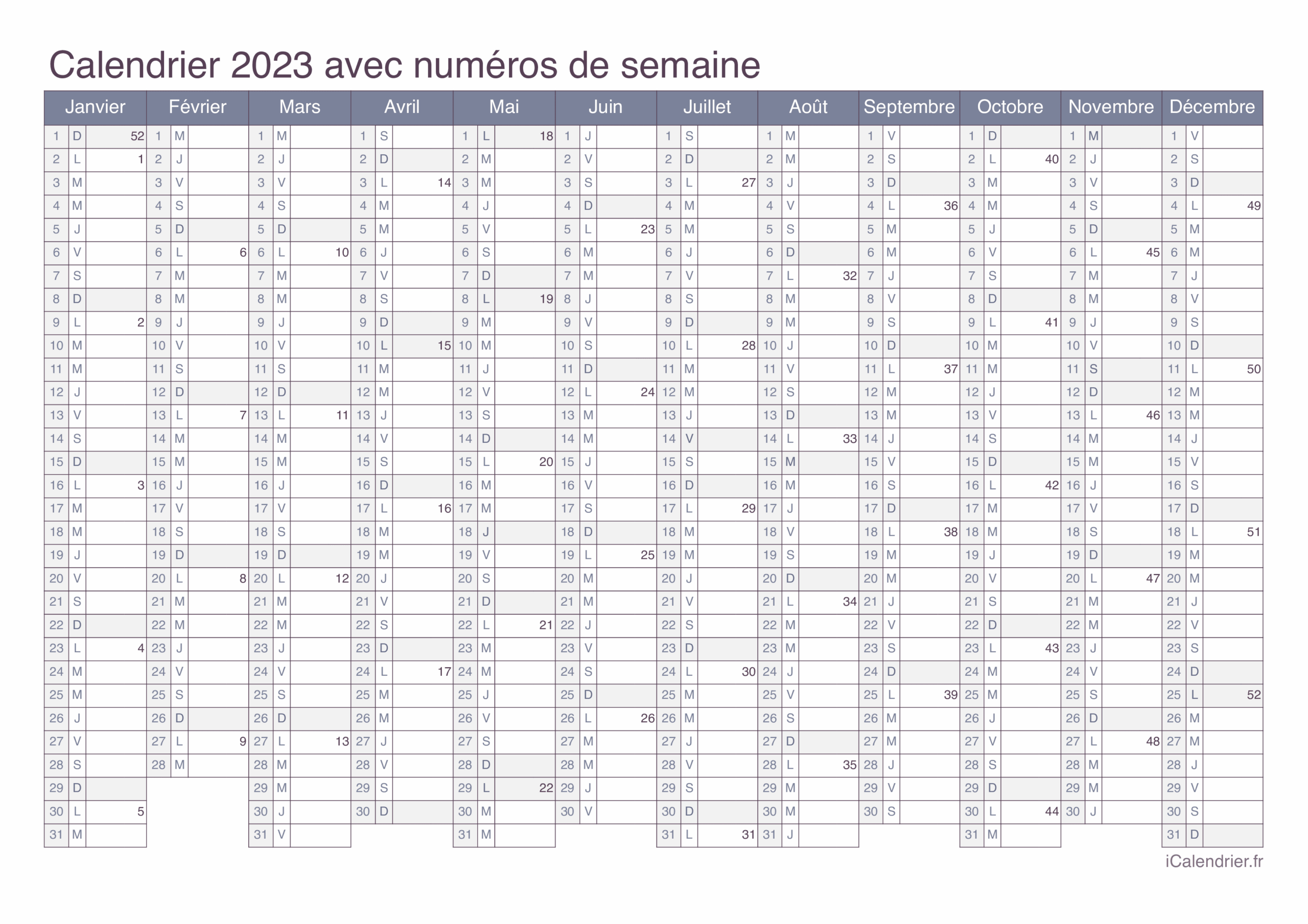 Calendrier 2023 Imprimer PDF Et Excel