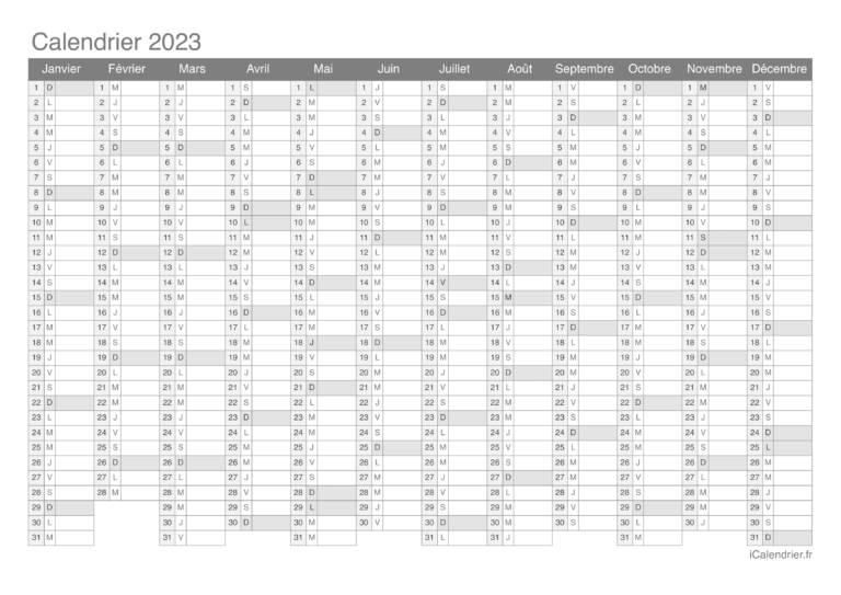 Calendrier 2023 Imprimer PDF Et Excel
