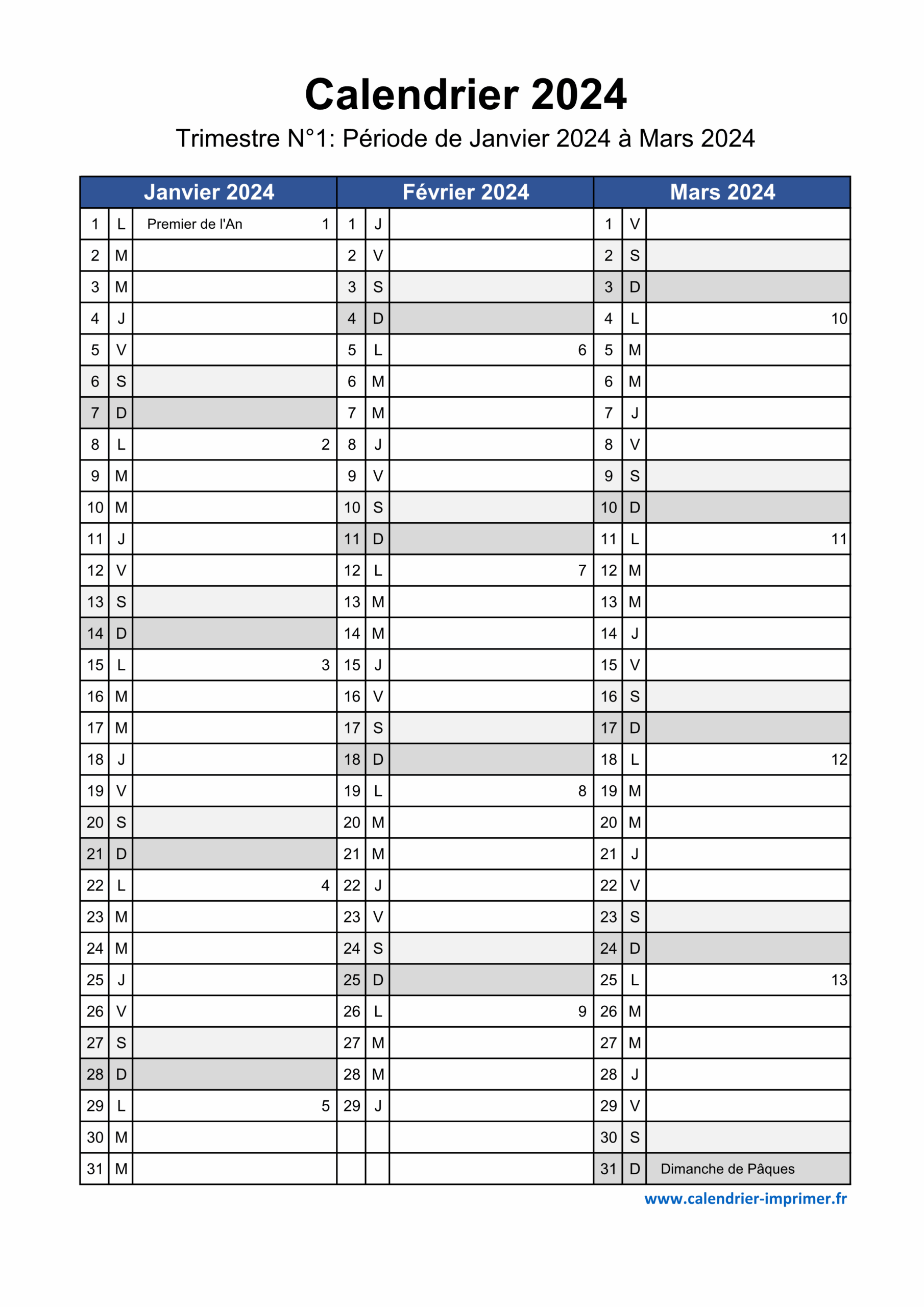 Calendrier 2024 Imprimer Gratuit