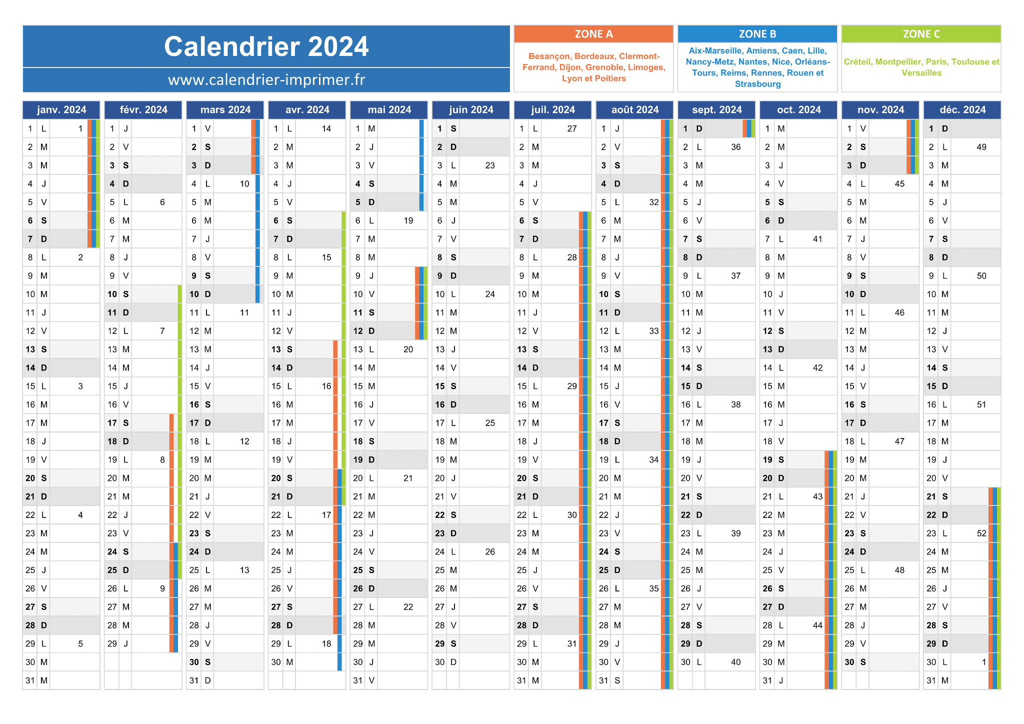 calendrier a4 à imprimer