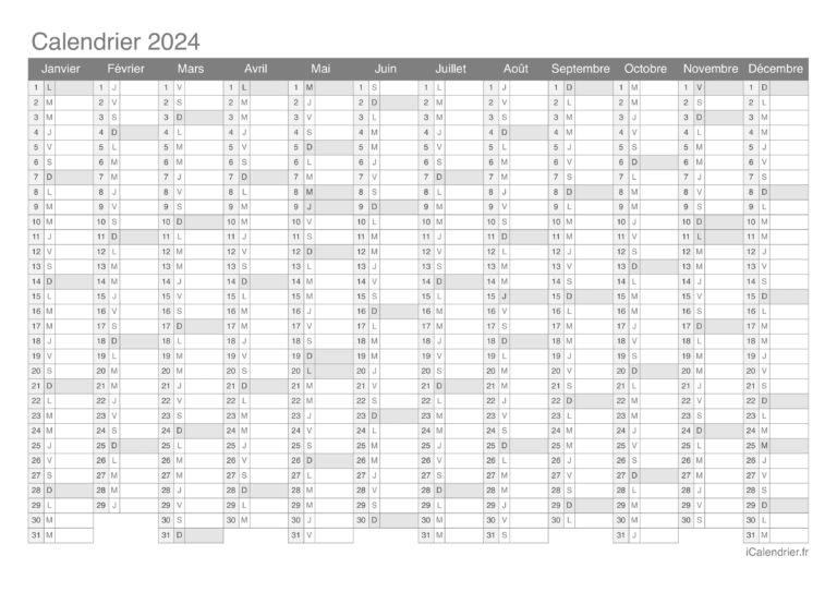 Calendrier 2024 Imprimer PDF Et Excel