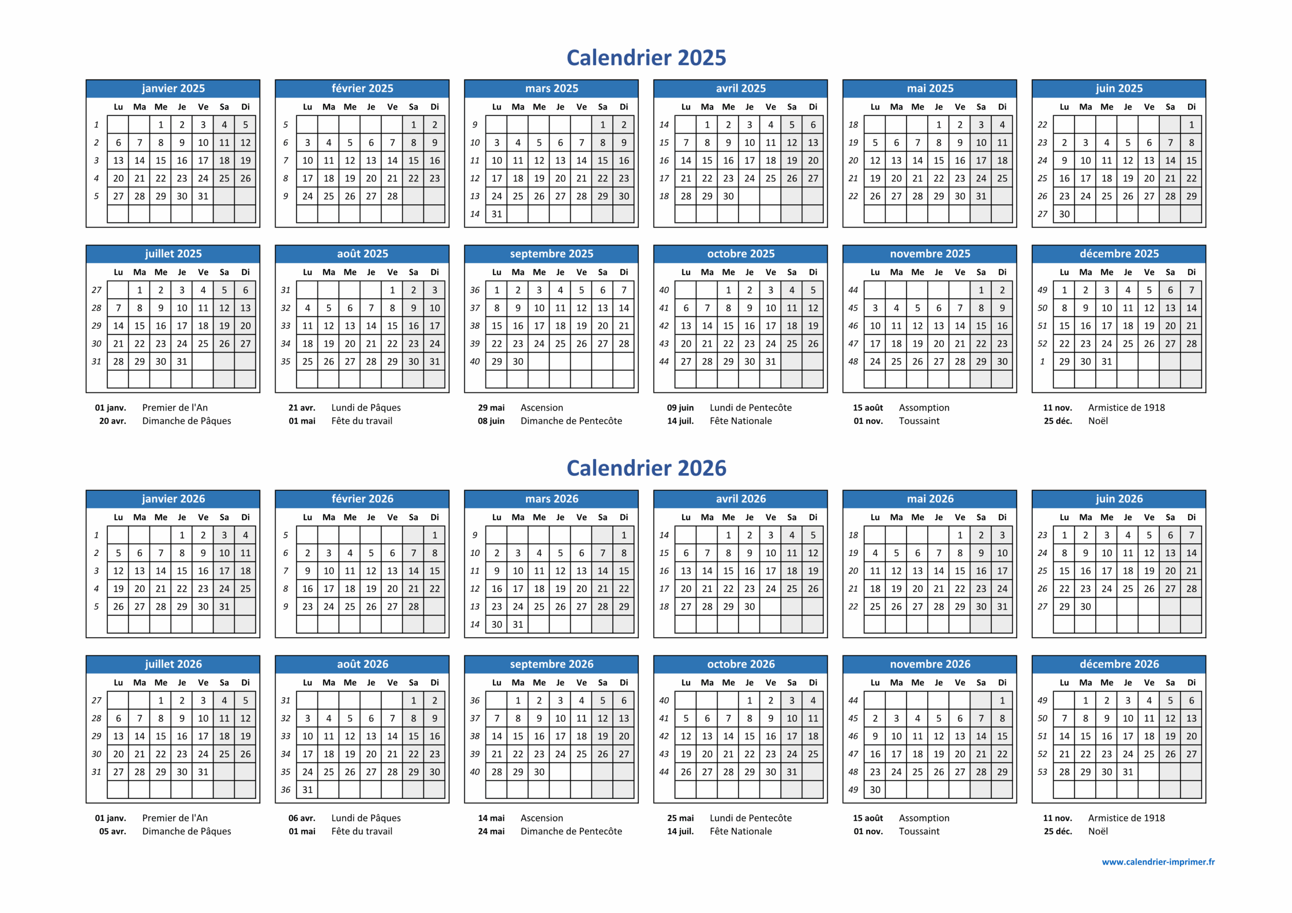 Calendrier 2025 2026 Imprimer