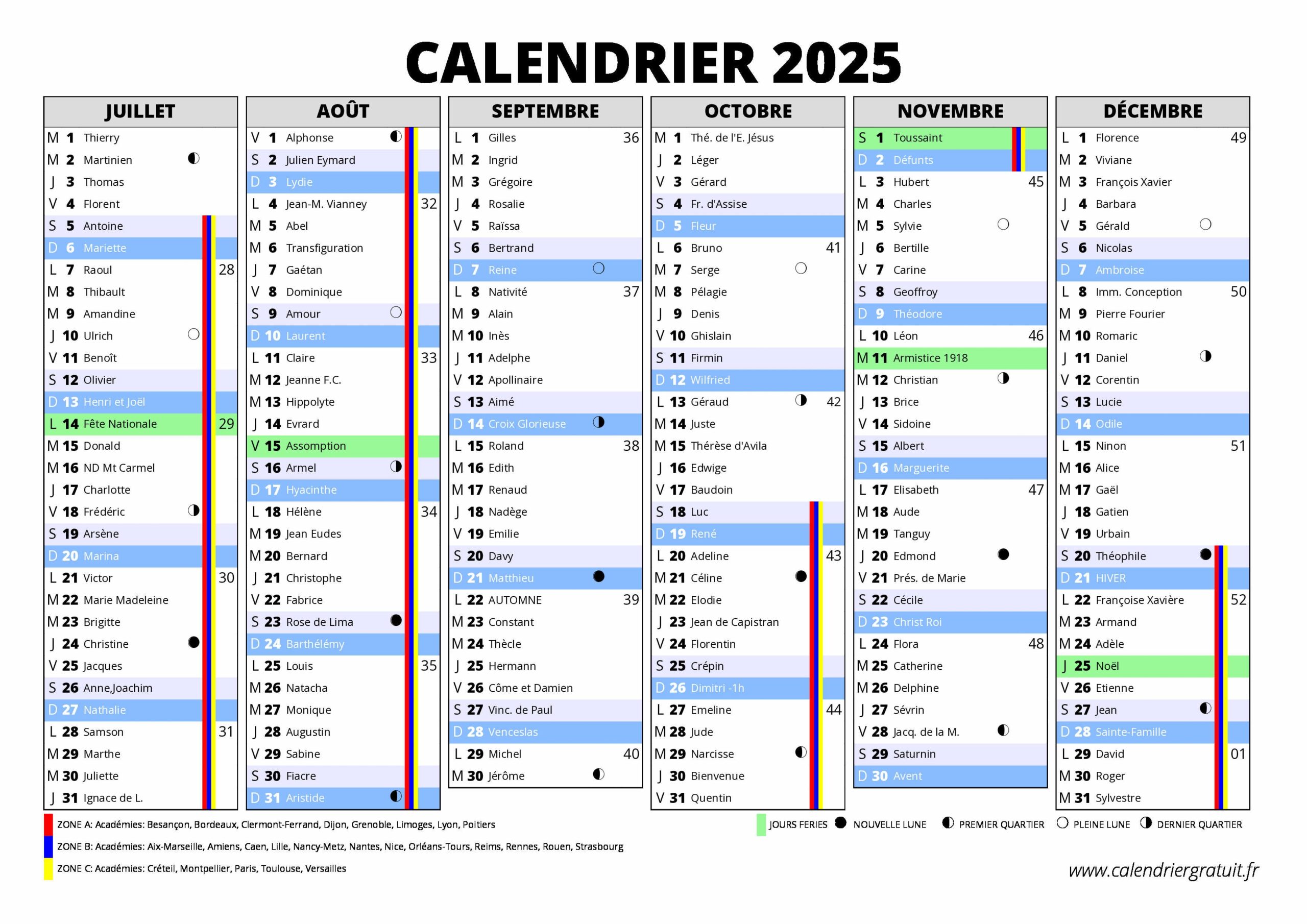 calendrier 2025 6 mois à imprimer