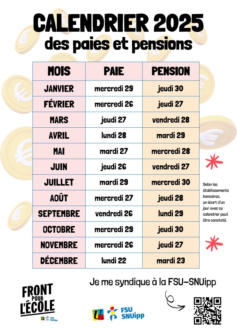 calendrier paye education nationale