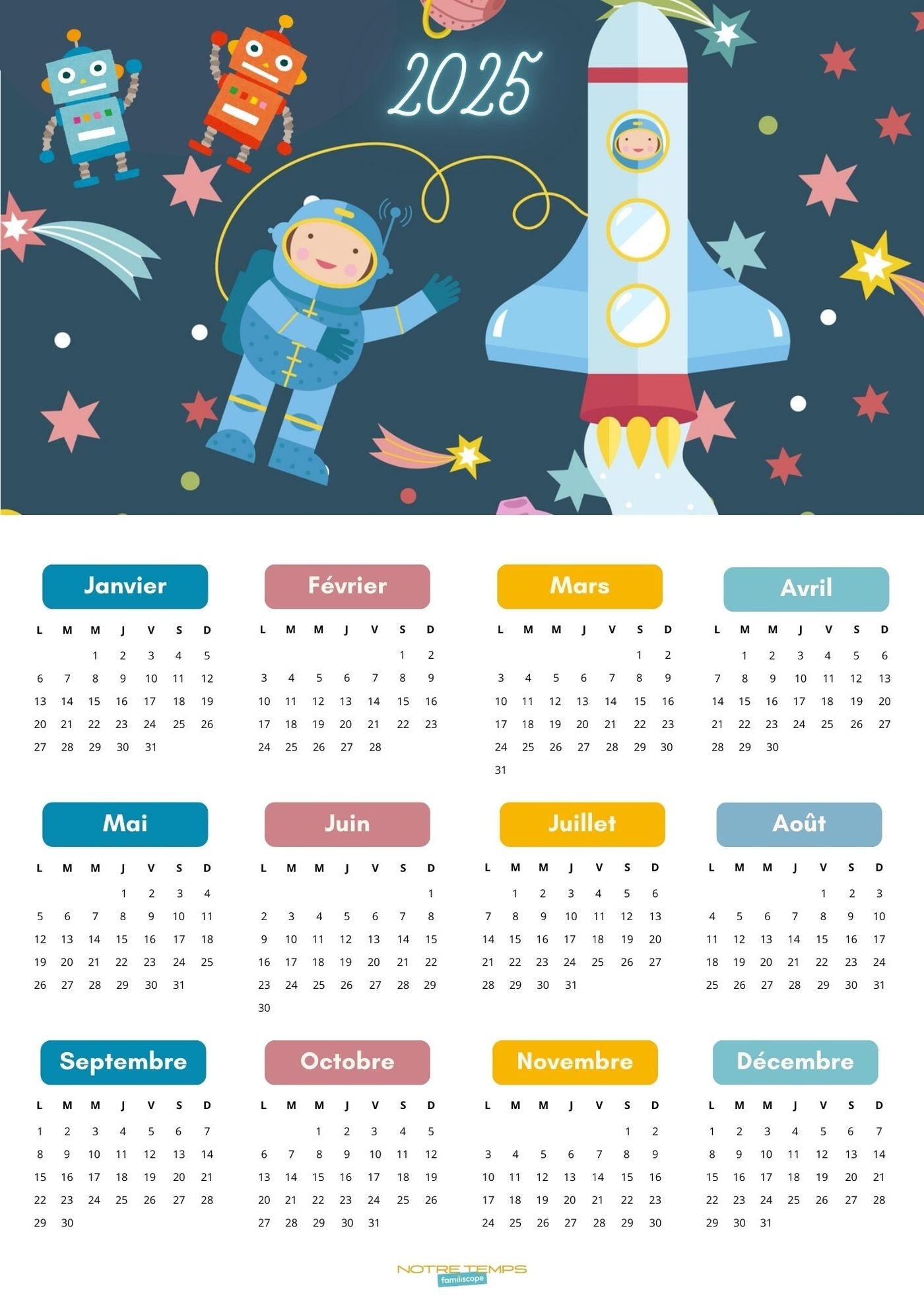Calendrier 2025 Enfant Gratuit Imprimer L espace