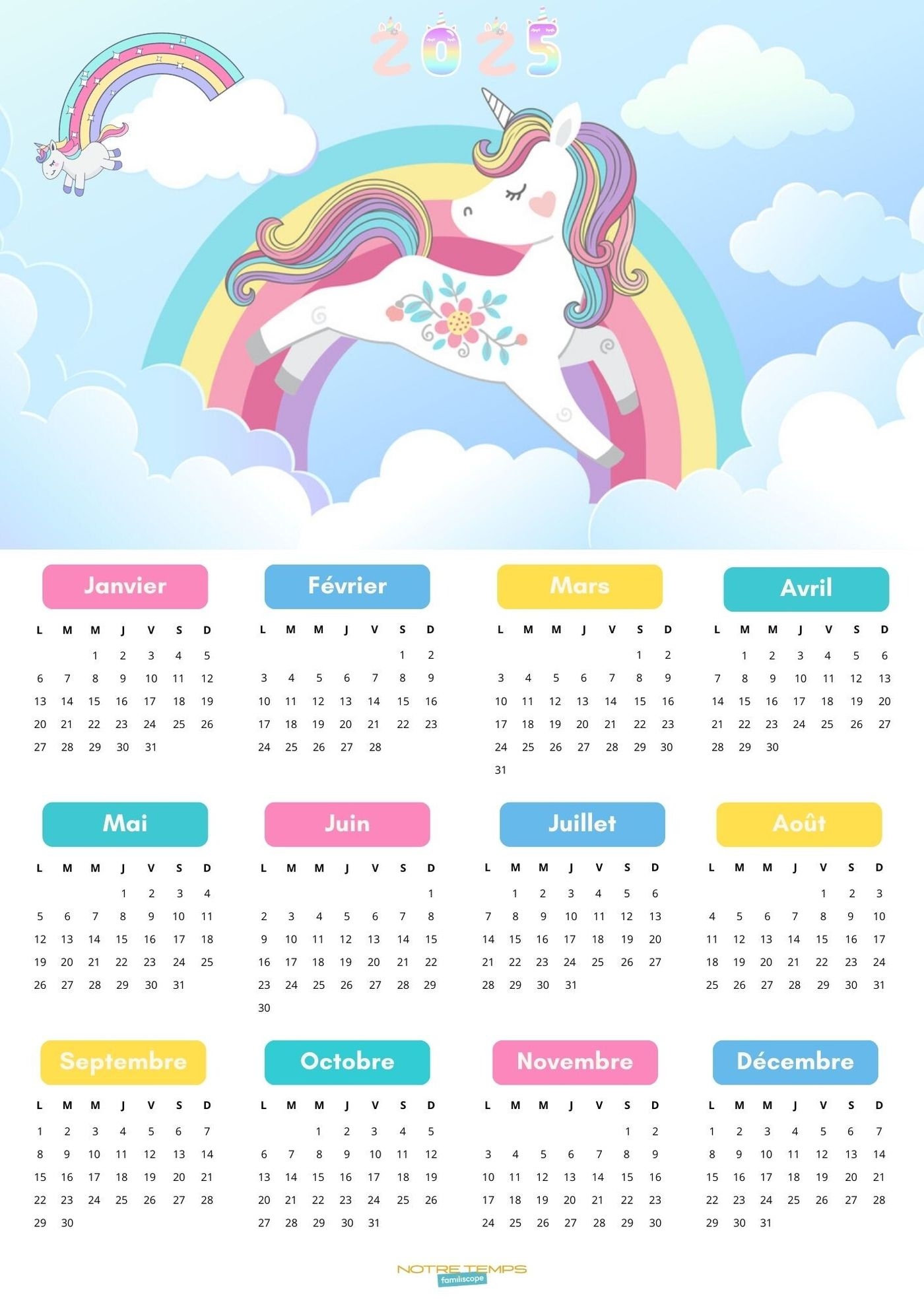 calendrier enfant à imprimer