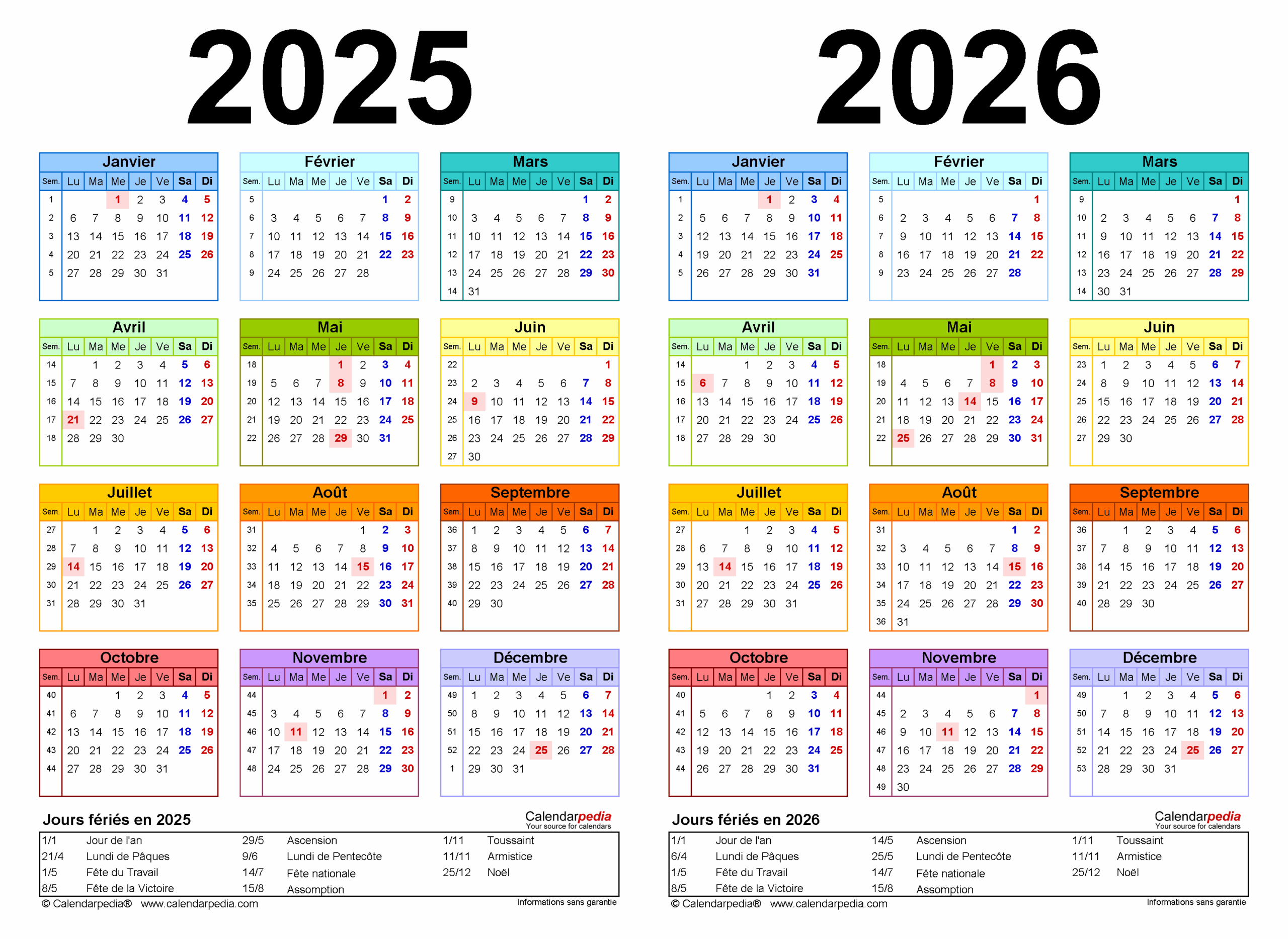 Calendrier 2025 Et 2026 PDF Excel Et Word Calendarpedia
