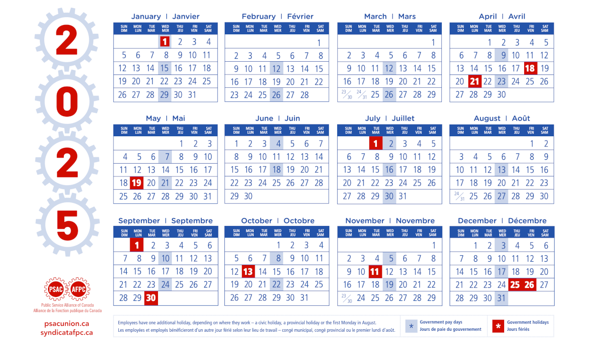 Calendrier 2025 Fonction Publique Qu bec Canada AFPC PSAC
