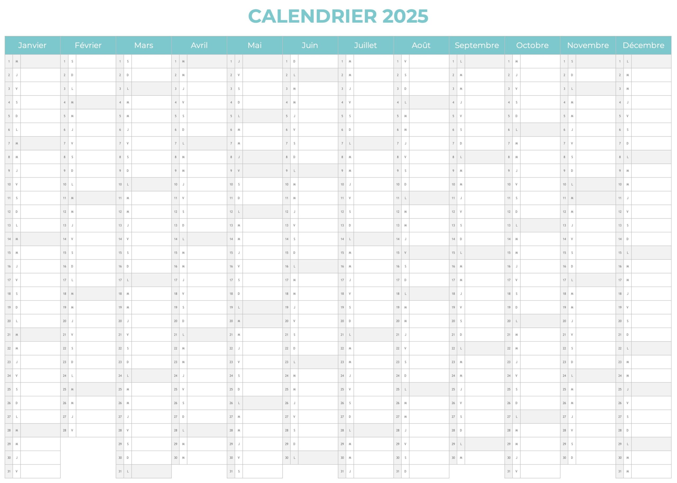 imprimer calendrier annuel