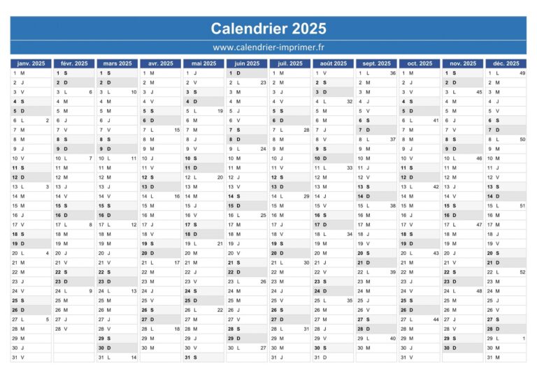 Calendrier 2025 Imprimer Gratuit