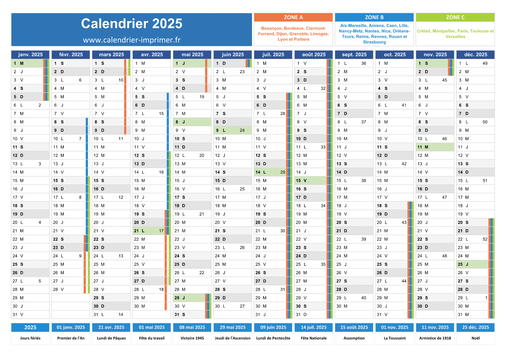 calendrier gratuit 2025 à imprimer