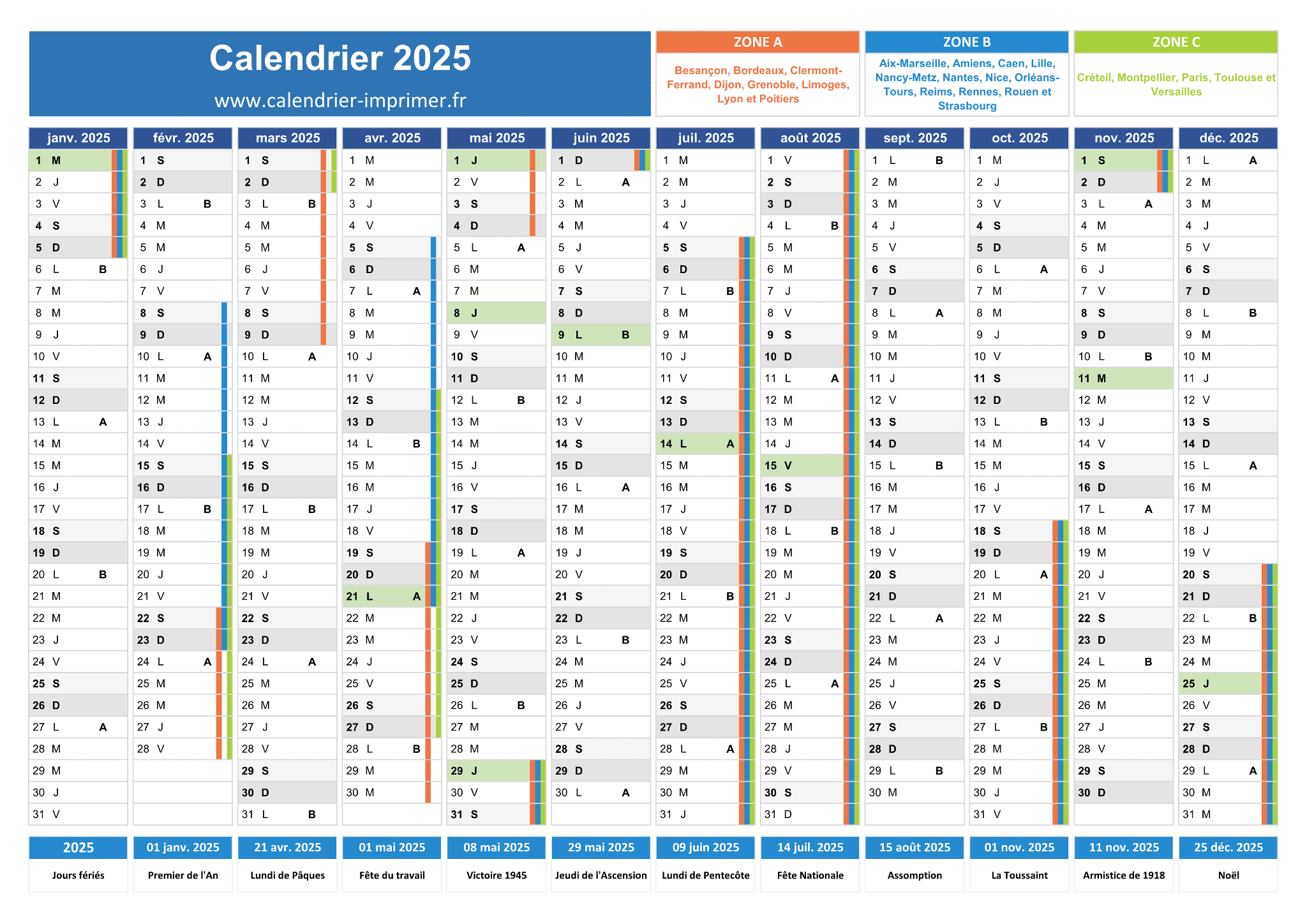 Calendrier 2025 Imprimer Gratuit